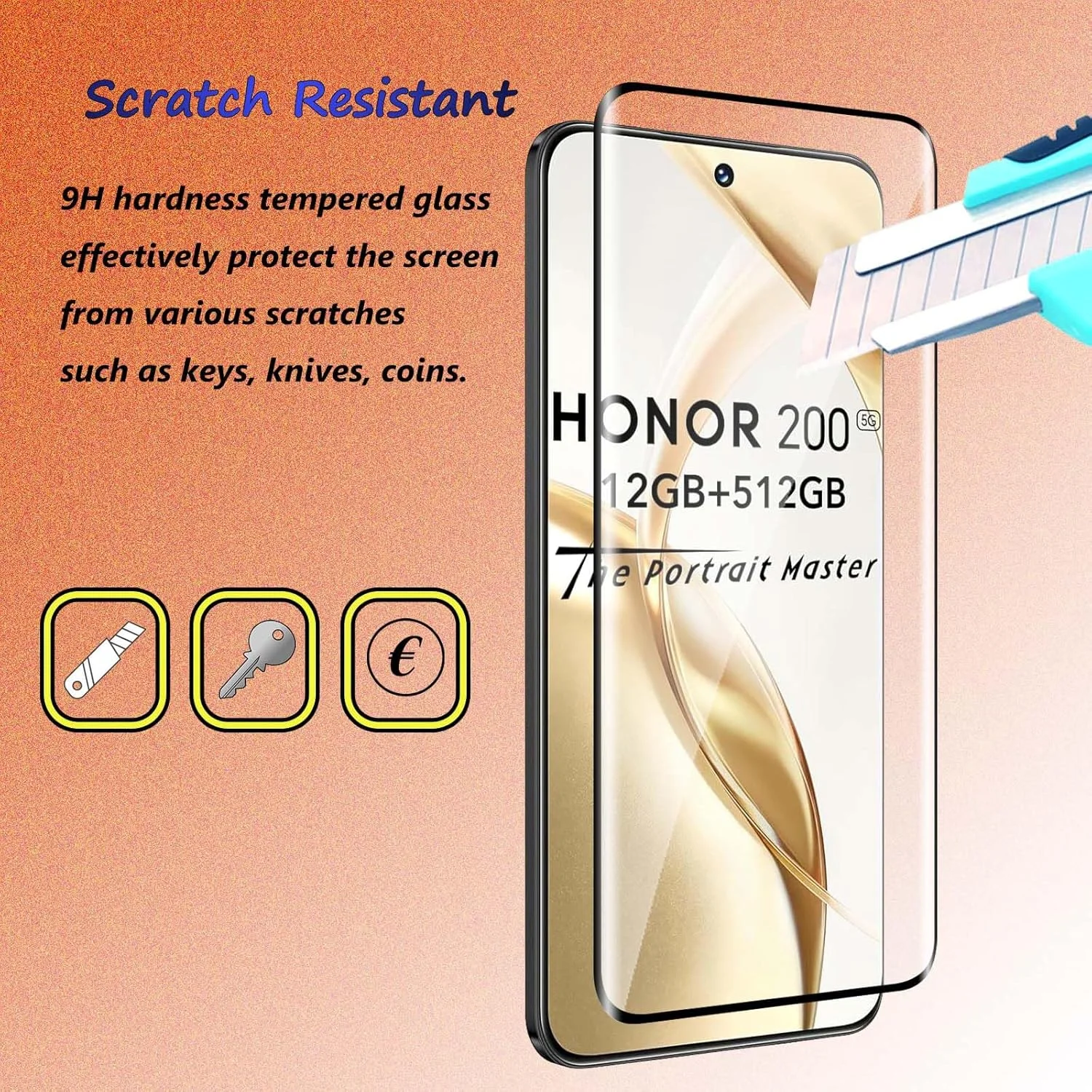 محافظ صفحه نمایش شیشه ای حرارت دیده Fyqzio [بسته 2+2] سازگار با Honor 200 5G و دوربین، بدون حباب، سختی 9H، ضد خش، خمیده سه بعدی، محافظ صفحه نمایش HD برای Honor 200 5G