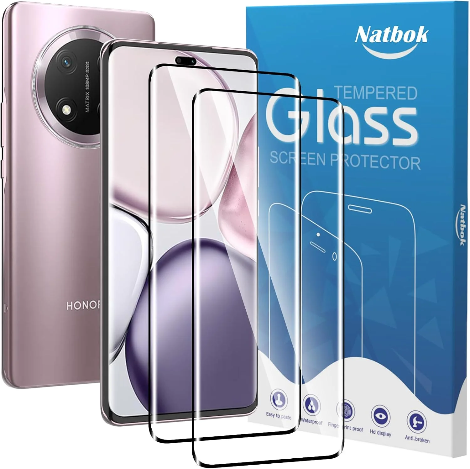 محافظ صفحه نمایش شیشه ای تمپرد Natbok بسته 2 عددی برای گوشی Honor X9c Smart 5G (نه برای Honor X9C)، سختی 9H، ضد اثر انگشت، بدون حباب، HD-Clear، فیلم محافظ صفحه نمایش پوشش کامل برای Honor X9c Smart [نصب آسان]