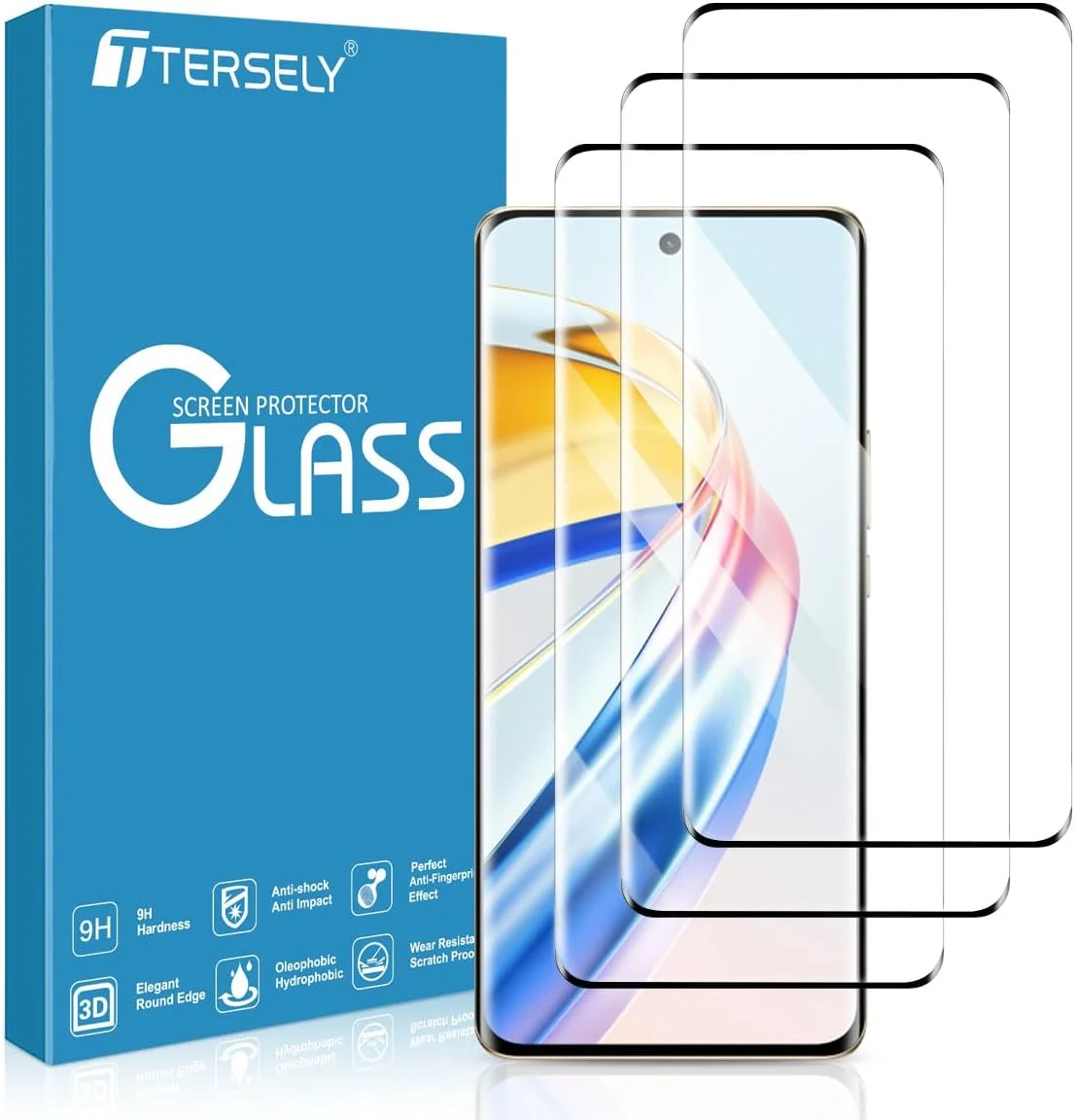 محافظ صفحه نمایش شیشه ای حرارت دیده [بسته 3 عددی] T Tersely برای گوشی Honor X9b 5G، سازگار با قاب، فوق العاده شفاف، ضد خرد شدن، فیلم ضد خش برای محافظت بیشتر