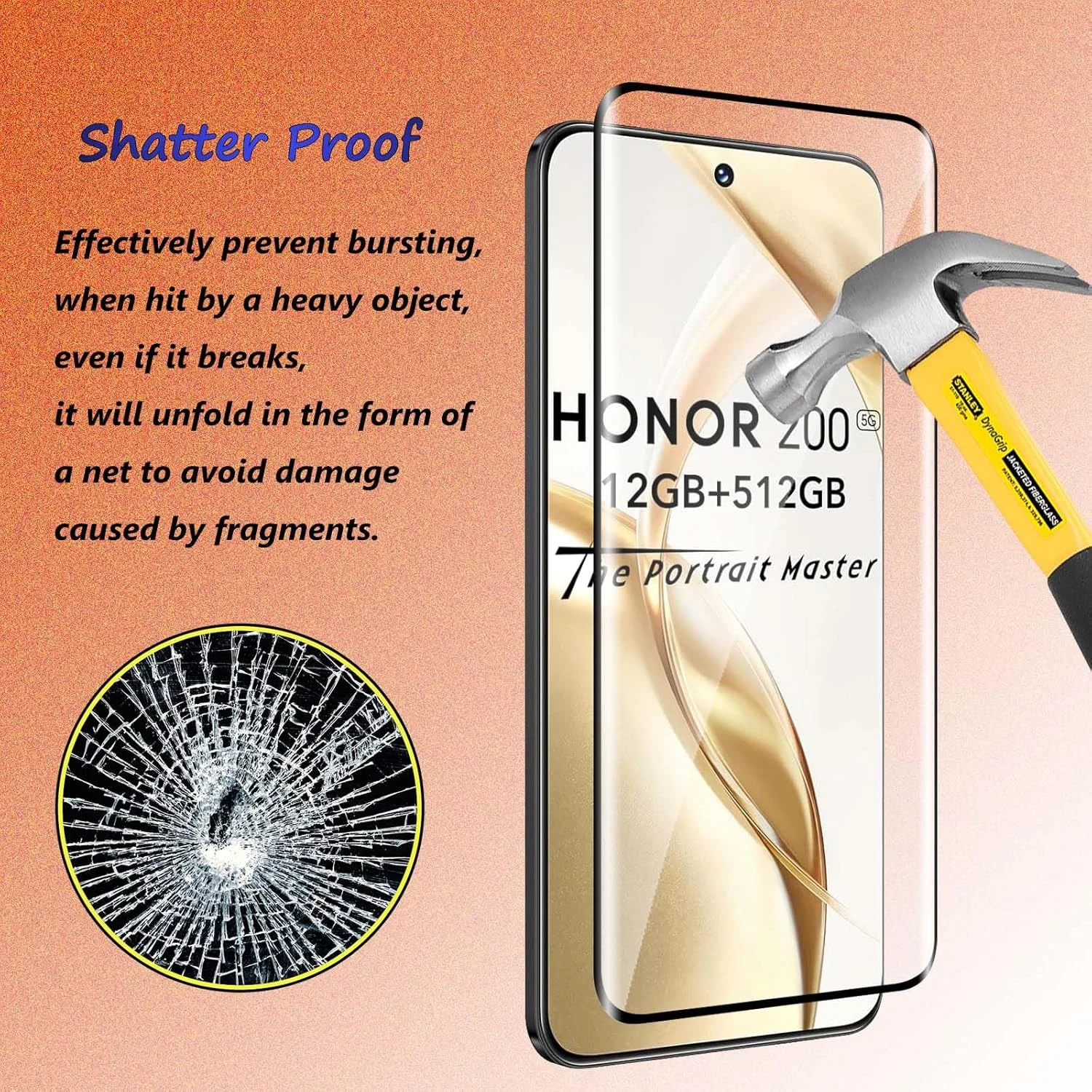 محافظ صفحه نمایش شیشه ای حرارت دیده Fyqzio [بسته 2+2] سازگار با Honor 200 5G و دوربین، بدون حباب، سختی 9H، ضد خش، خمیده سه بعدی، محافظ صفحه نمایش HD برای Honor 200 5G