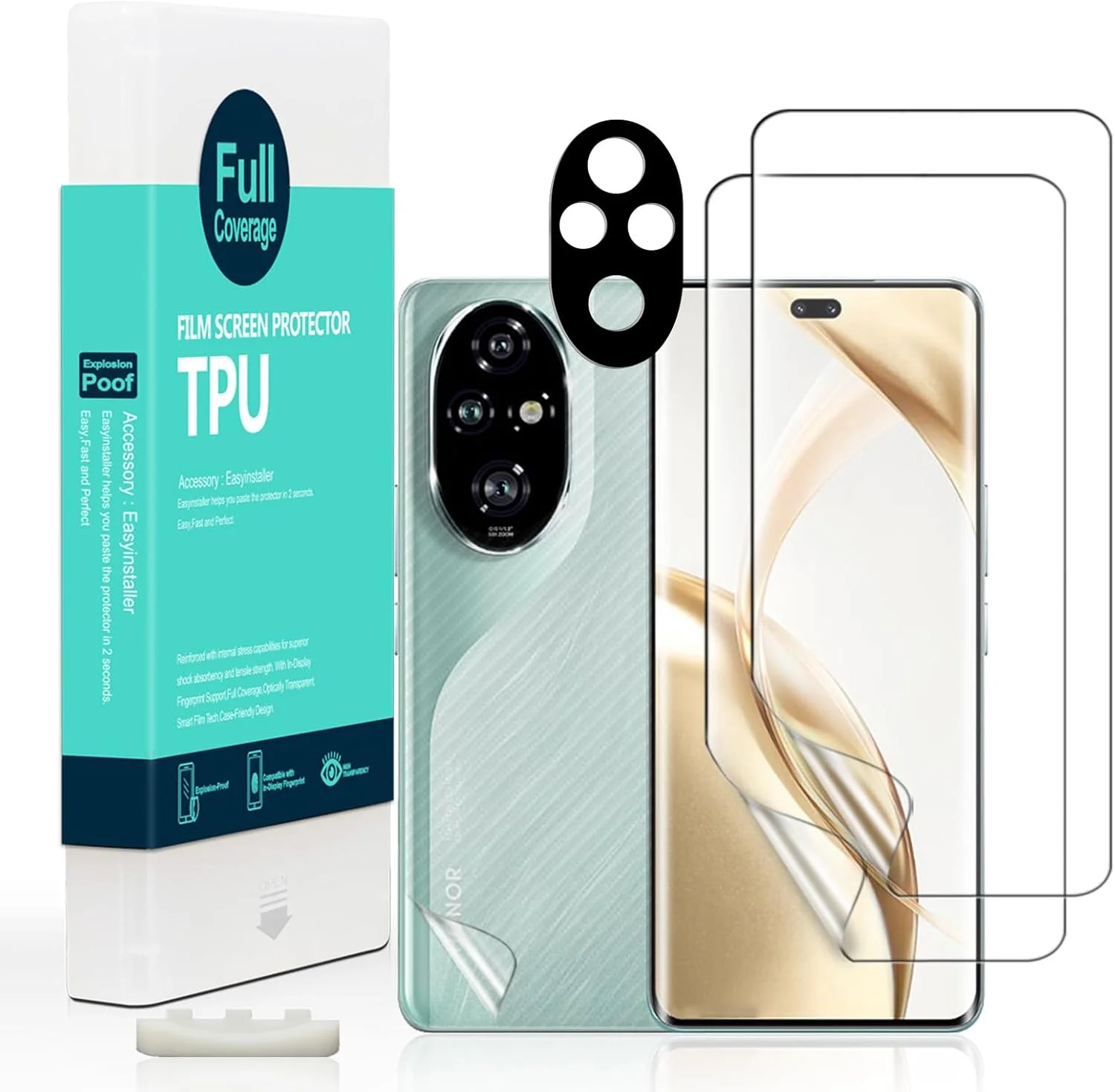 محافظ صفحه نمایش انعطاف پذیر TPU مدل Ibywind مناسب برای گوشی آنر 200 پرو 5G سایز 6.78 اینچ (2 عدد) به همراه محافظ لنز دوربین (1 عدد) و برچسب پشت گوشی (1 عدد) [نصب آسان، بدون حباب، شفافیت HD، سازگار با قاب، حسگر اثر انگشت]