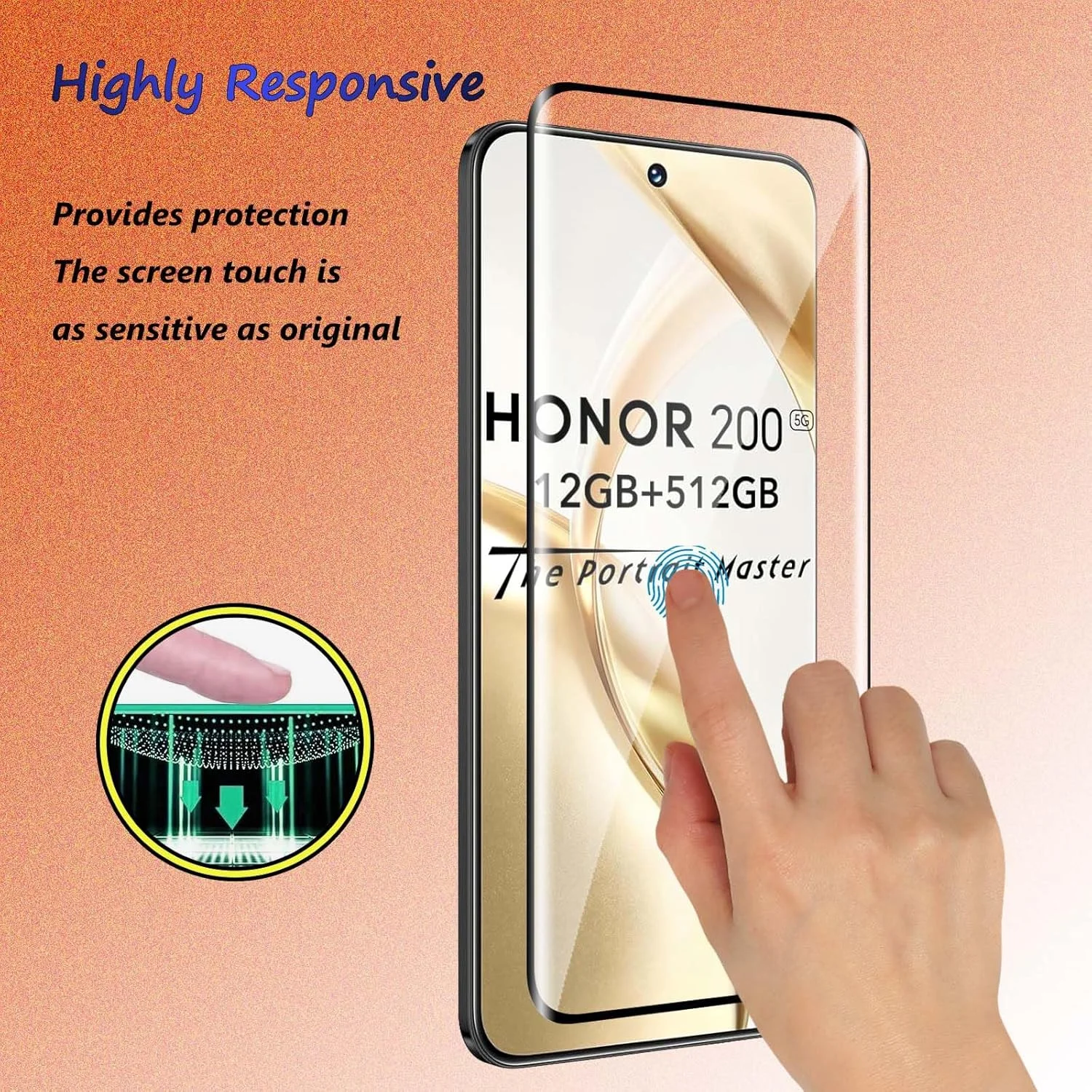 محافظ صفحه نمایش شیشه ای حرارت دیده Fyqzio [بسته 2+2] سازگار با Honor 200 5G و دوربین، بدون حباب، سختی 9H، ضد خش، خمیده سه بعدی، محافظ صفحه نمایش HD برای Honor 200 5G