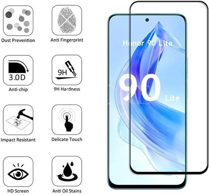 محافظ صفحه نمایش شیشه ای حرارت دیده خمیده سه بعدی با پوشش کامل چسبی Zubitech Honor 90 Lite، مقاوم در برابر اثر انگشت، ضد خش، سختی 9H مناسب برای Honor 90 Lite محافظ صفحه نمایش شیشه ای حرارت دیده خمیده سه بعدی با پوشش کامل چسبی Zubitech Honor 90 Lite، مقاوم در برابر اثر انگشت، ضد خش، سختی 9H مناسب برای Honor 90 Lite
