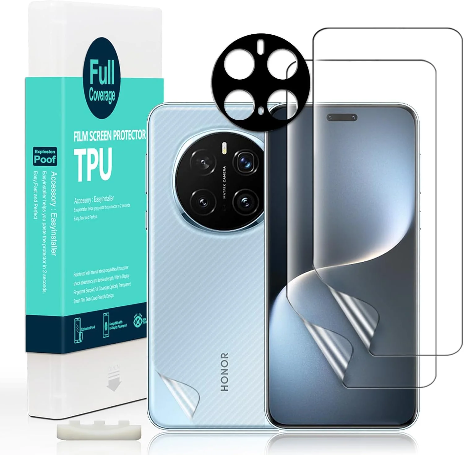 محافظ صفحه نمایش انعطاف پذیر TPU مدل Ibywind، مناسب برای گوشی آنر Magic7 Pro 5G 6.8 اینچی، بسته 2 عددی به همراه 1 عدد محافظ لنز دوربین و 1 عدد محافظ پشت گوشی [نصب آسان]