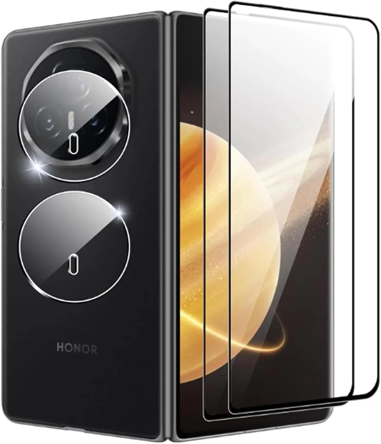 محافظ صفحه نمایش شیشه ای حرارت دیده [2+2] Moninsta سازگار با گوشی هوشمند Honor Magic V3 5G (2024) به همراه محافظ لنز، سختی 9H ضد خش، نصب آسان و مقاوم در برابر خراش [7.92 اینچ]