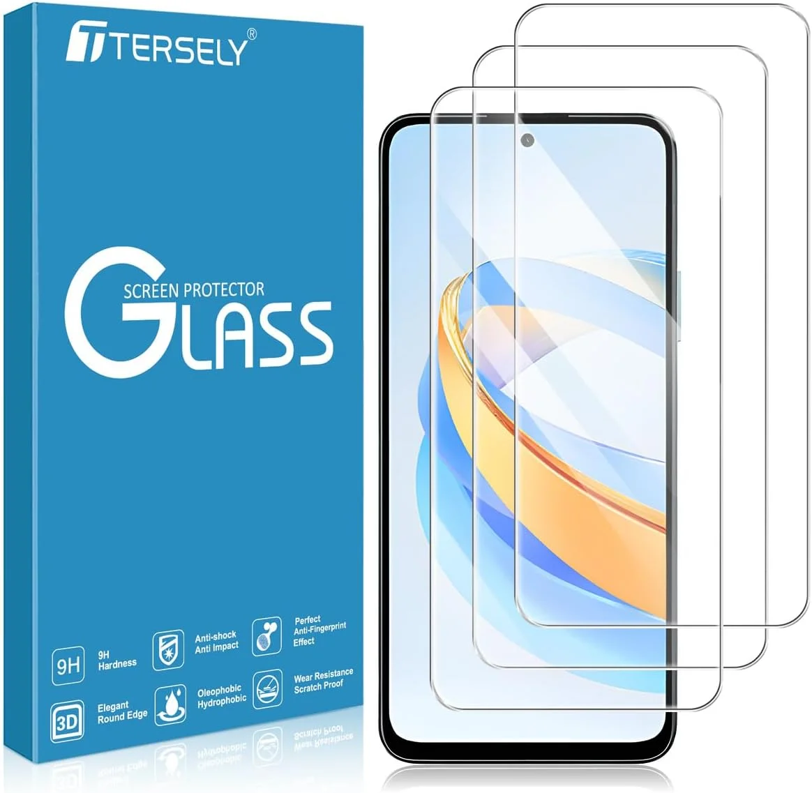 محافظ صفحه نمایش شیشه ای حرارت دیده [بسته 3 عددی] T Tersely برای گوشی Honor X7b 5G، سازگار با قاب، فوق العاده شفاف، ضد خرد شدن، فیلم ضد خش برای محافظت بیشتر