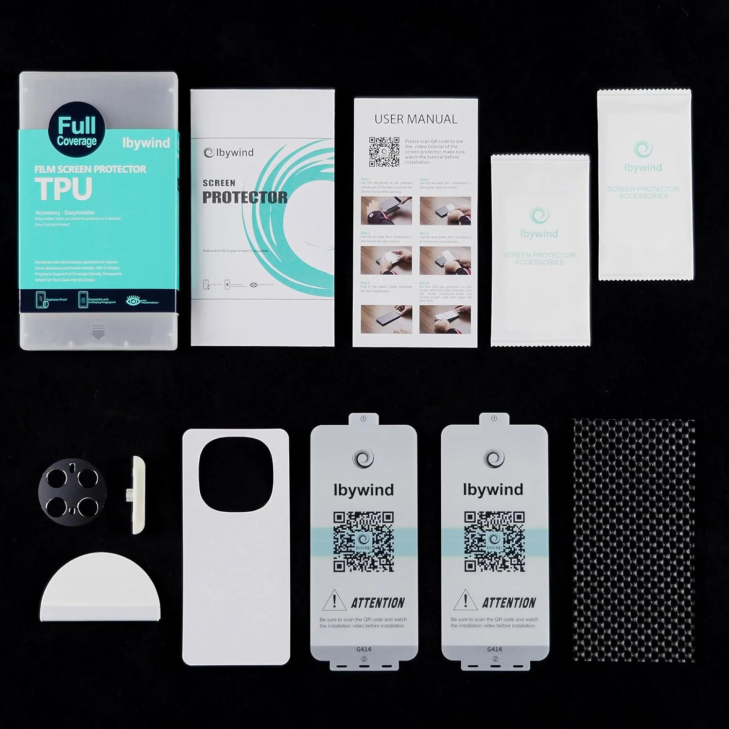 محافظ صفحه نمایش انعطاف پذیر TPU مدل Ibywind، مناسب برای گوشی آنر Magic7 Pro 5G 6.8 اینچی، بسته 2 عددی به همراه 1 عدد محافظ لنز دوربین و 1 عدد محافظ پشت گوشی [نصب آسان]