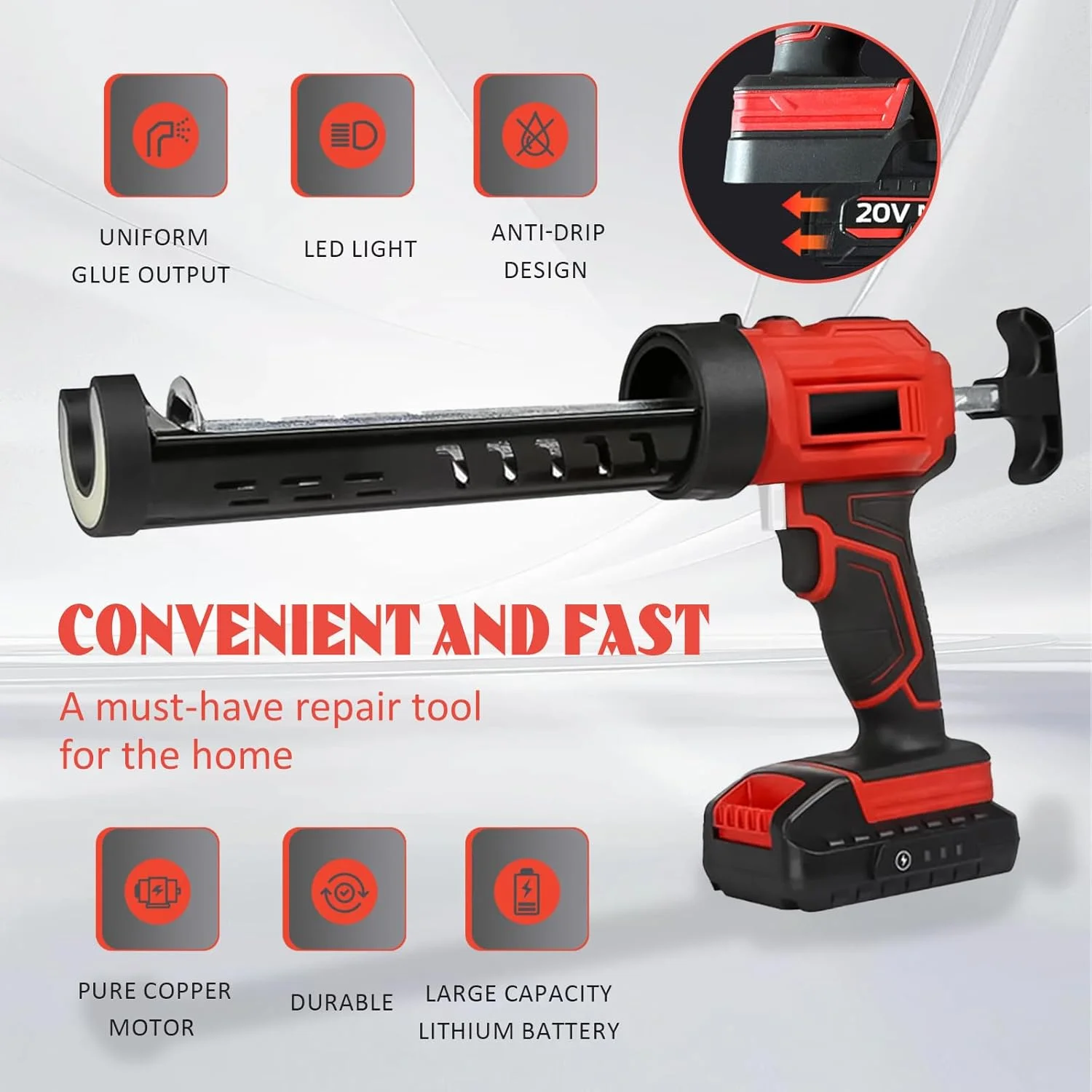 تفنگ درزگیر کارتریجی سازگار با باتری 18 ولت ماکیتا، تفنگ سیلیکونی باتری خور، تفنگ کارتریجی با کارتریج های 310 میلی لیتری، چراغ LED، 4 سرعت قابل تنظیم، تا 2000 نیوتن، برای آب بندی (1 عدد باتری)