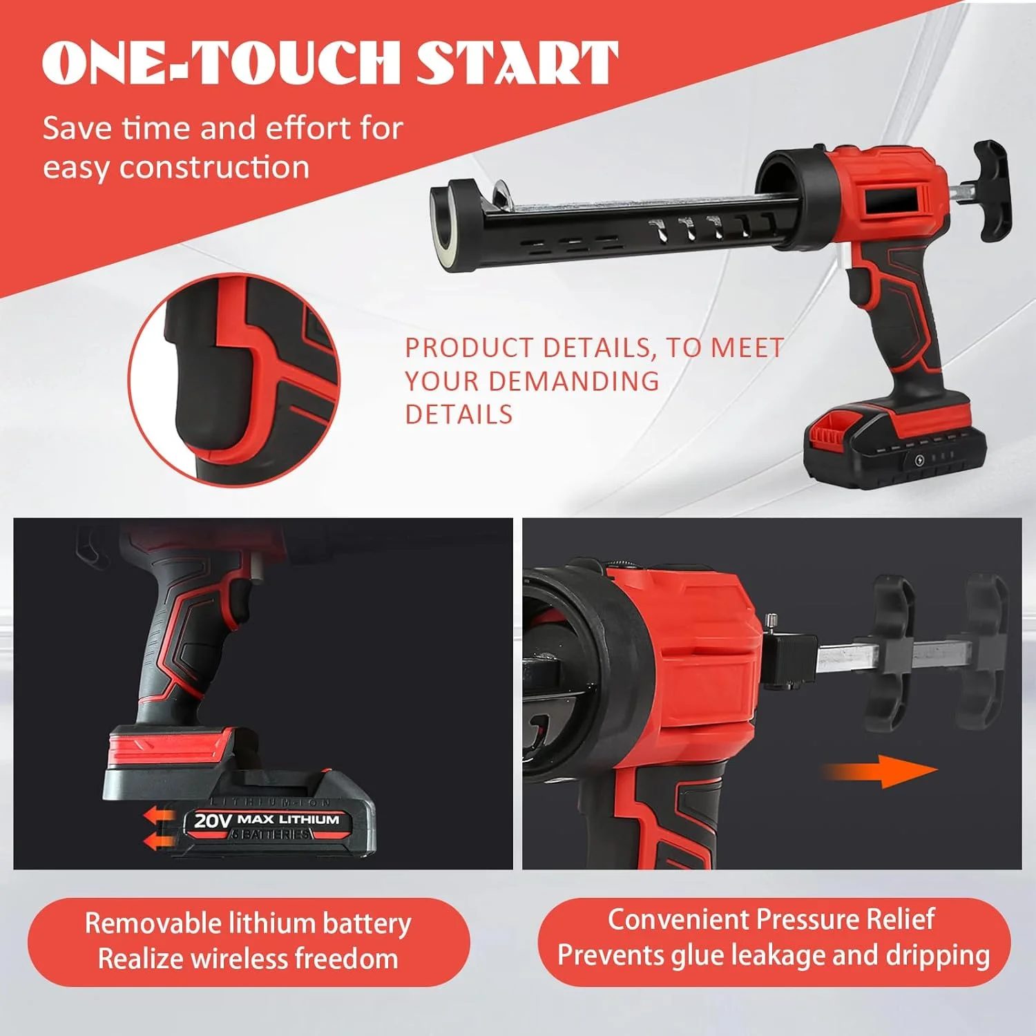 تفنگ درزگیر کارتریجی سازگار با باتری 18 ولت ماکیتا، تفنگ سیلیکونی باتری خور، تفنگ کارتریجی با کارتریج های 310 میلی لیتری، چراغ LED، 4 سرعت قابل تنظیم، تا 2000 نیوتن، برای آب بندی (1 عدد باتری)