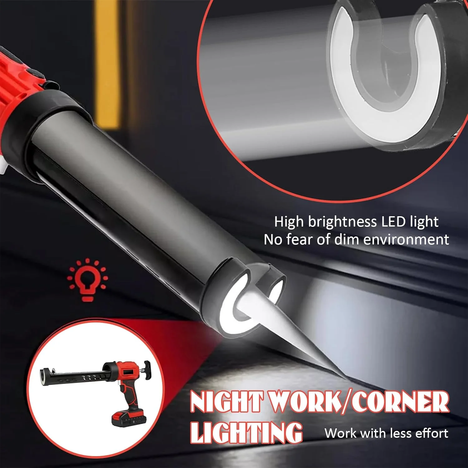 تفنگ درزگیر کارتریجی سازگار با باتری 18 ولت ماکیتا، تفنگ سیلیکونی باتری خور، تفنگ کارتریجی با کارتریج های 310 میلی لیتری، چراغ LED، 4 سرعت قابل تنظیم، تا 2000 نیوتن، برای آب بندی (1 عدد باتری)