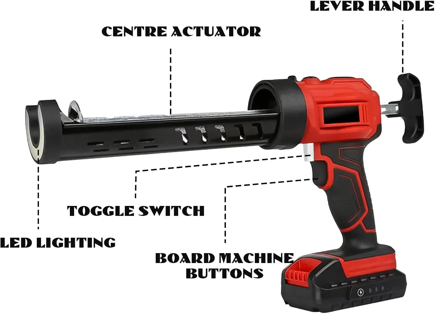تفنگ درزگیر کارتریجی سازگار با باتری 18 ولت ماکیتا، تفنگ سیلیکونی باتری خور، تفنگ کارتریجی با کارتریج های 310 میلی لیتری، چراغ LED، 4 سرعت قابل تنظیم، تا 2000 نیوتن، برای آب بندی (1 عدد باتری)
