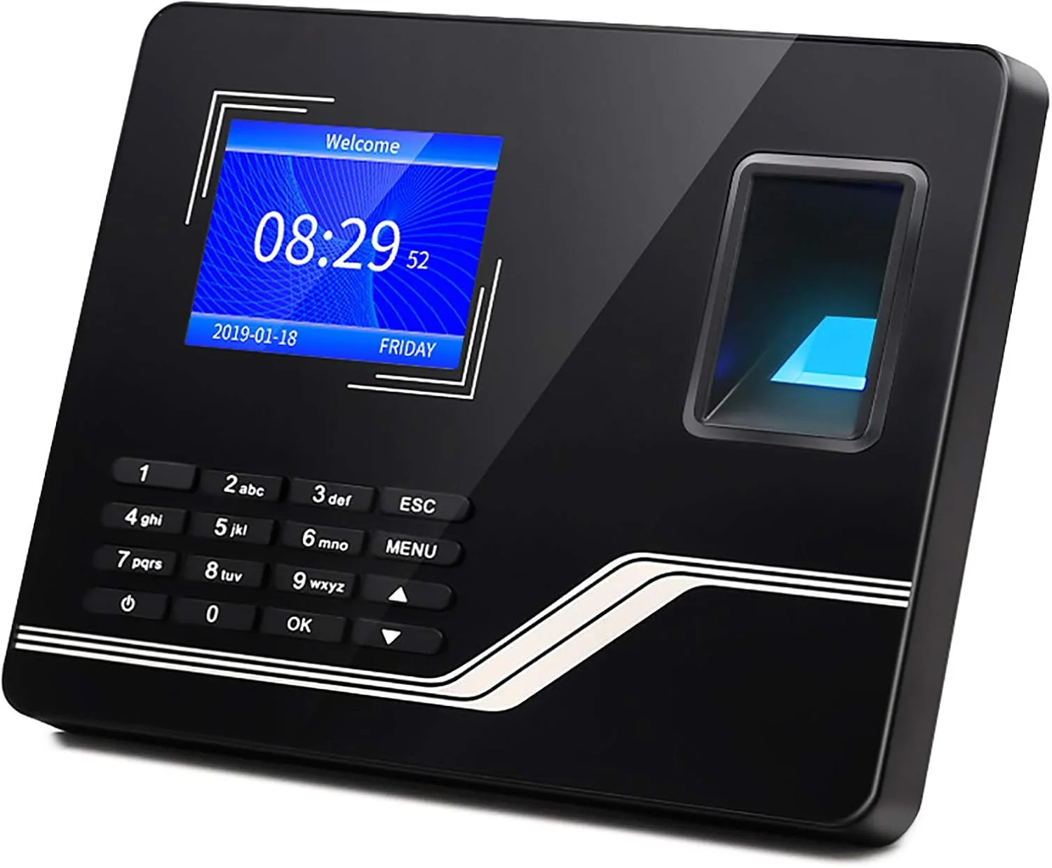 دستگاه حضور و غیاب اثر انگشتی بیومتریک با نمایشگر LCD، سیستم حضور و غیاب اثر انگشتی، ساعت حضور و غیاب، دستگاه ثبت ورود و خروج کارکنان، مشکی - انگلیسی
