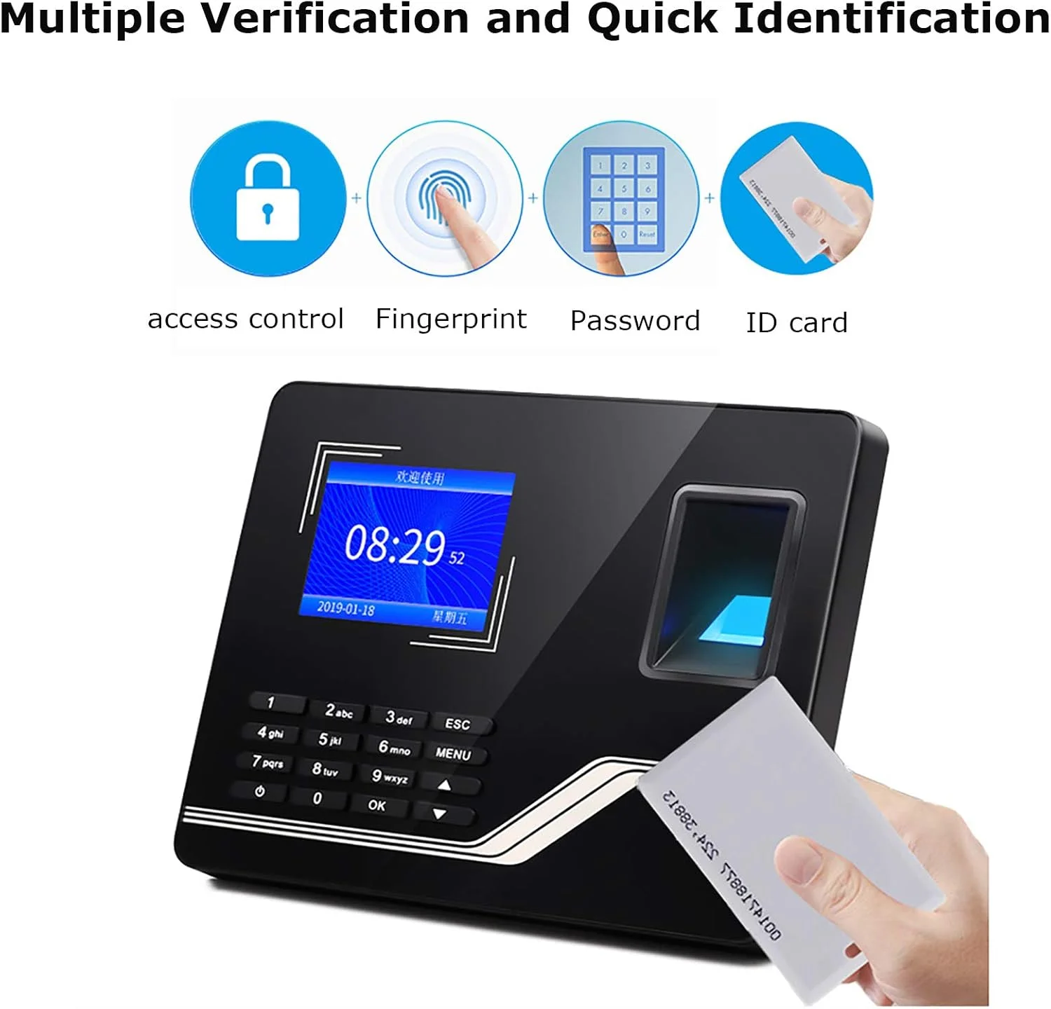 دستگاه حضور و غیاب اثر انگشتی بیومتریک با نمایشگر LCD، سیستم حضور و غیاب اثر انگشتی، ساعت حضور و غیاب، دستگاه ثبت ورود و خروج کارکنان، مشکی - انگلیسی