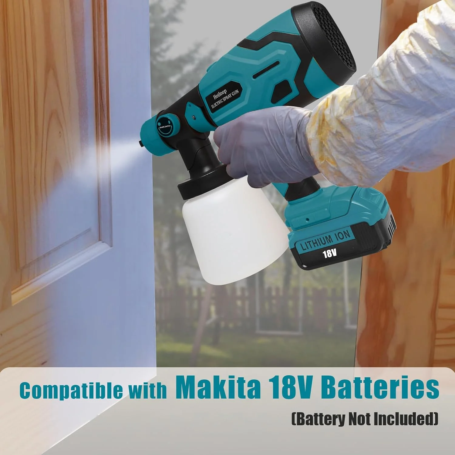 پیستوله رنگ پاش شارژی سازگار با باتری 18 ولت ماکیتا، پیستوله رنگ پاش HVLP بی سیم برای مصارف داخلی و خارجی منزل، مناسب برای رنگ آمیزی حصار، مبلمان، کابینت، دیوارها و غیره (باتری شامل نمی شود)