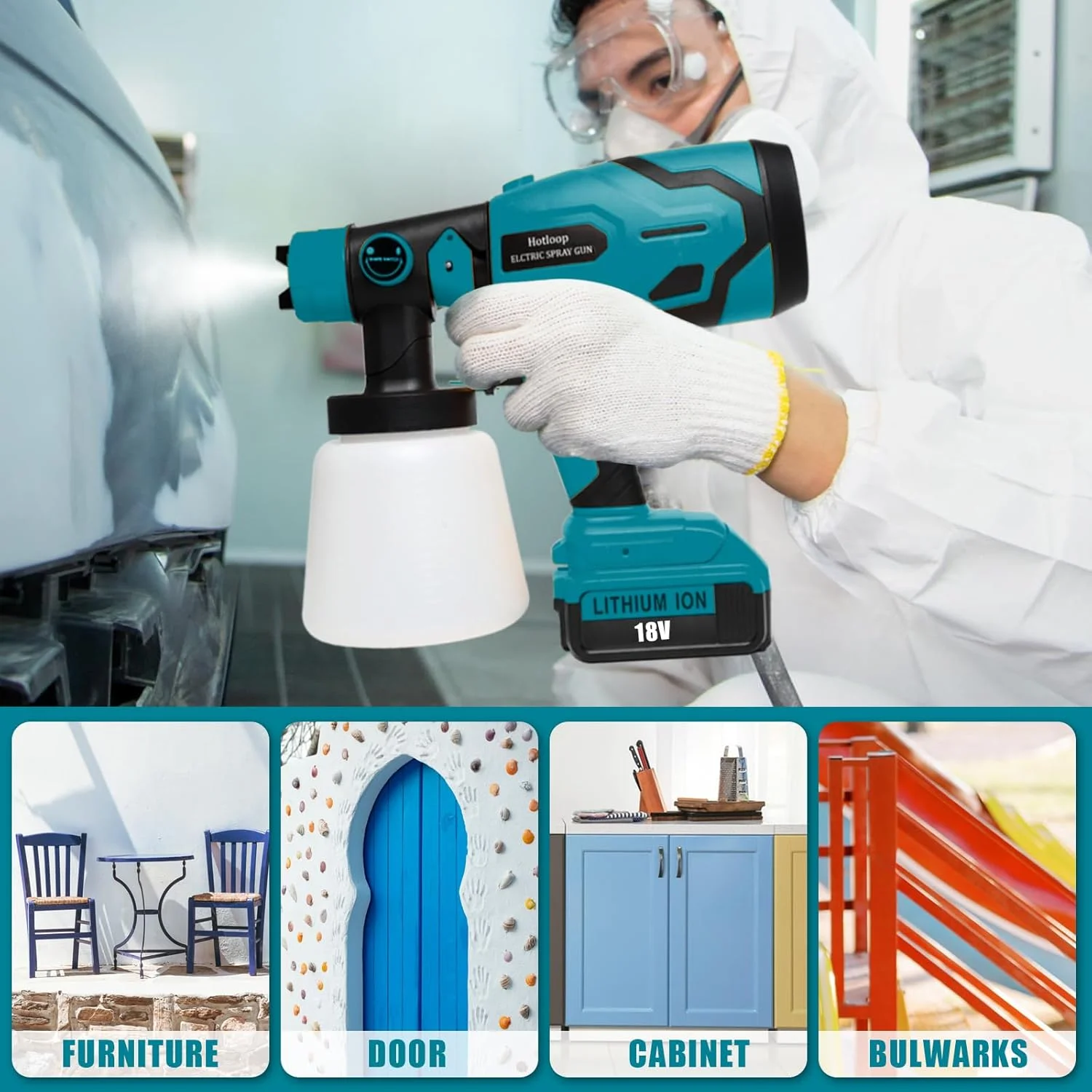 پیستوله رنگ پاش شارژی سازگار با باتری 18 ولت ماکیتا، پیستوله رنگ پاش HVLP بی سیم برای مصارف داخلی و خارجی منزل، مناسب برای رنگ آمیزی حصار، مبلمان، کابینت، دیوارها و غیره (باتری شامل نمی شود)