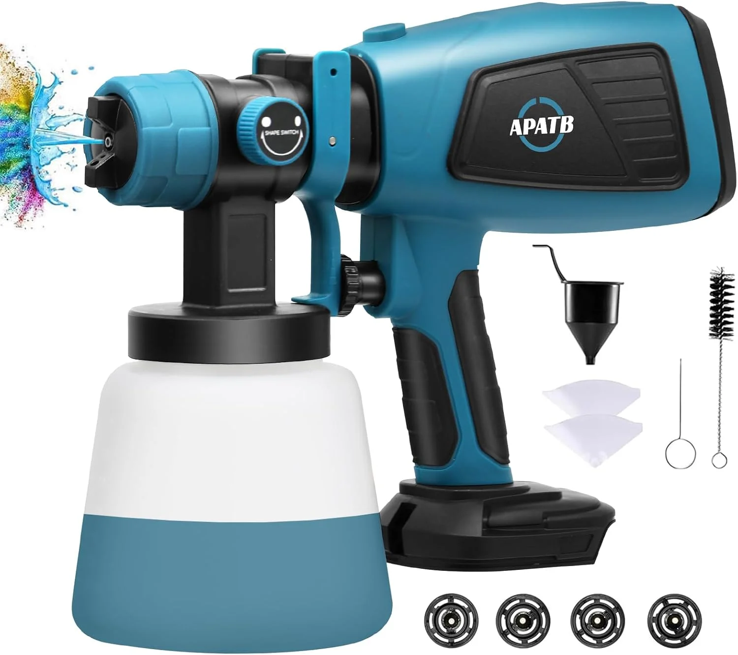 دستگاه رنگ پاش شارژی مناسب باتری 18 ولت Makita LXT، تفنگ رنگ پاش HVLP با موتور براشلس، 4 نازل مسی و 3 الگوی پاشش (باتری شامل نمی شود)