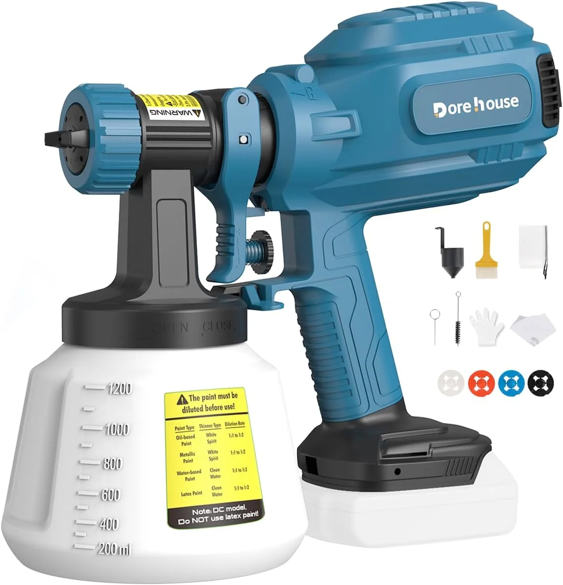 دستگاه رنگ پاش شارژی مناسب باتری 18 ولت ماکیتا، دستگاه رنگ پاش حصار با مخزن 1200 میلی لیتری، دارای 4 نازل و 3 الگو، دستگاه رنگ پاش HVLP برای حصارها، سوله ها، دیوارها، مبلمان (باتری شامل نمی شود)