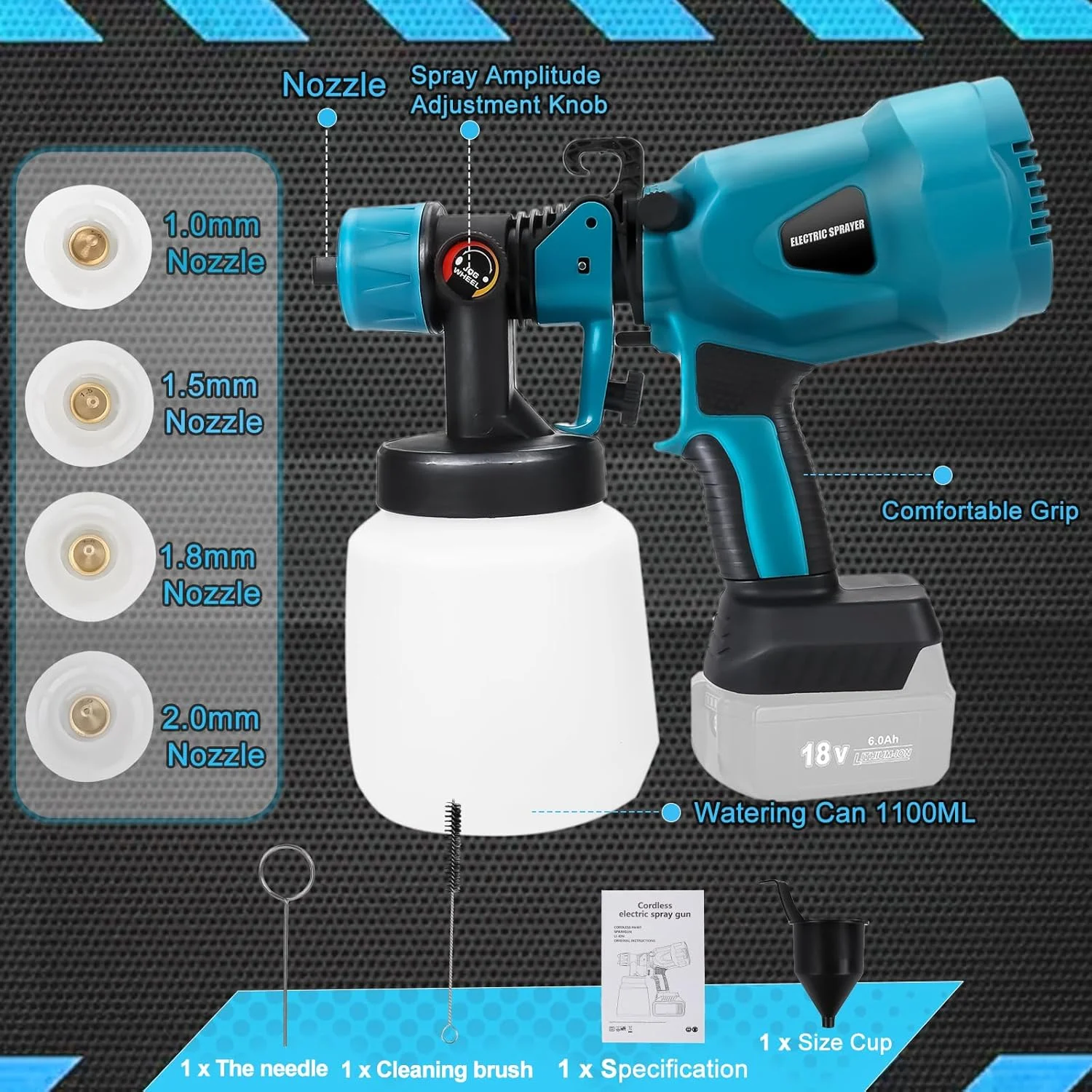 سیستم رنگ پاش باتری WingFly سازگار با باتری های 18 ولت Makita، تفنگ رنگ پاش برقی با 4 نازل، 3 الگوی پاشش، رنگ پاش 1000 میلی لیتری برای دیوارها، مبلمان، رنگ (بدون باتری) سیستم رنگ پاش باتری WingFly سازگار با باتری های 18 ولت Makita، تفنگ رنگ پاش برقی با 4 نازل، 3 الگوی پاشش، رنگ پاش 1000 میلی لیتری برای دیوارها، مبلمان، رنگ (بدون باتری)