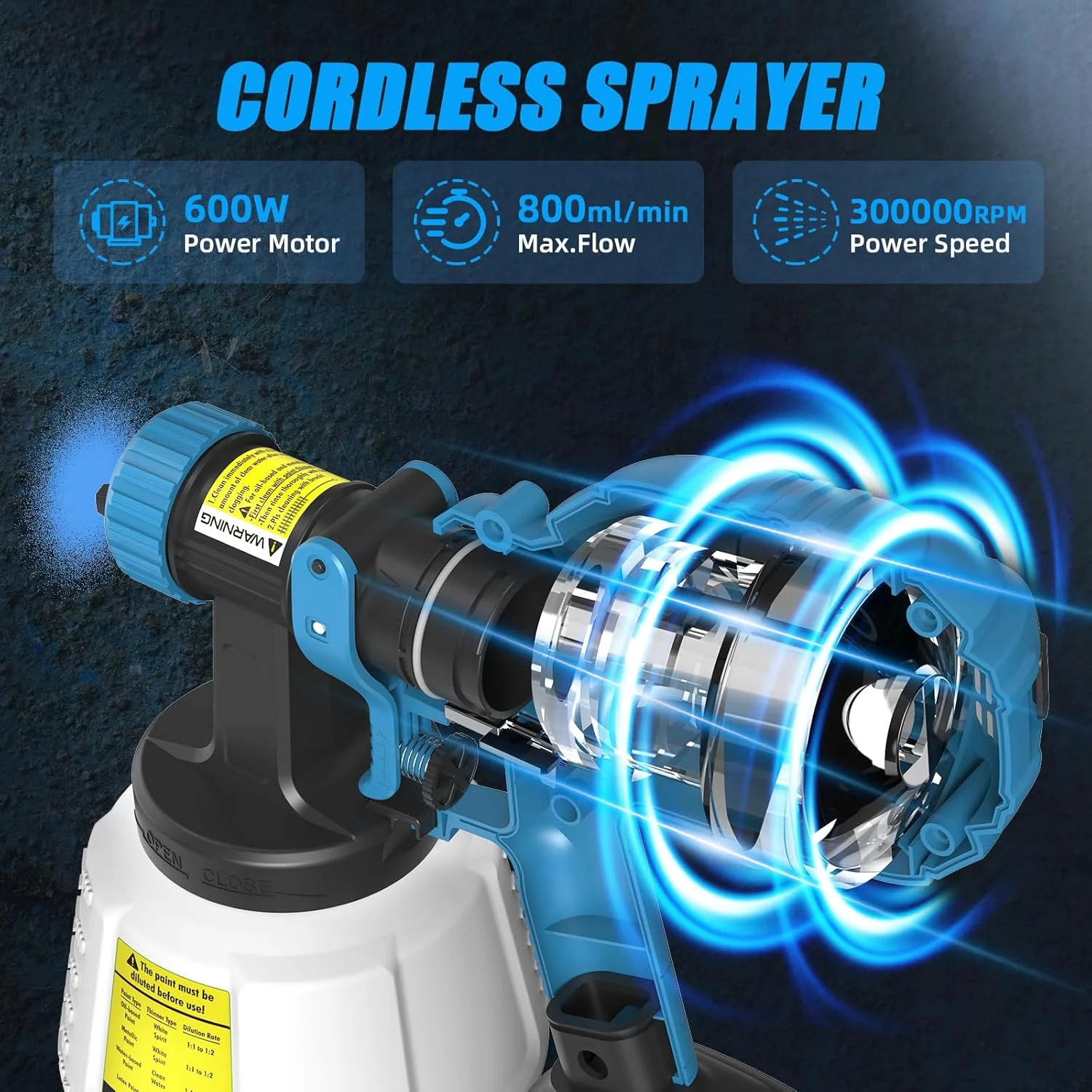 دستگاه رنگ پاش شارژی برای باتری 18 ولت ماکیتا (باتری شامل نمی شود)، دستگاه رنگ پاش حصار با مخزن 1200 میلی لیتری، با 4 نازل و 3 الگو، دستگاه رنگ پاش HVLP برای حصارها، سوله ها، دیوارها، مبلمان