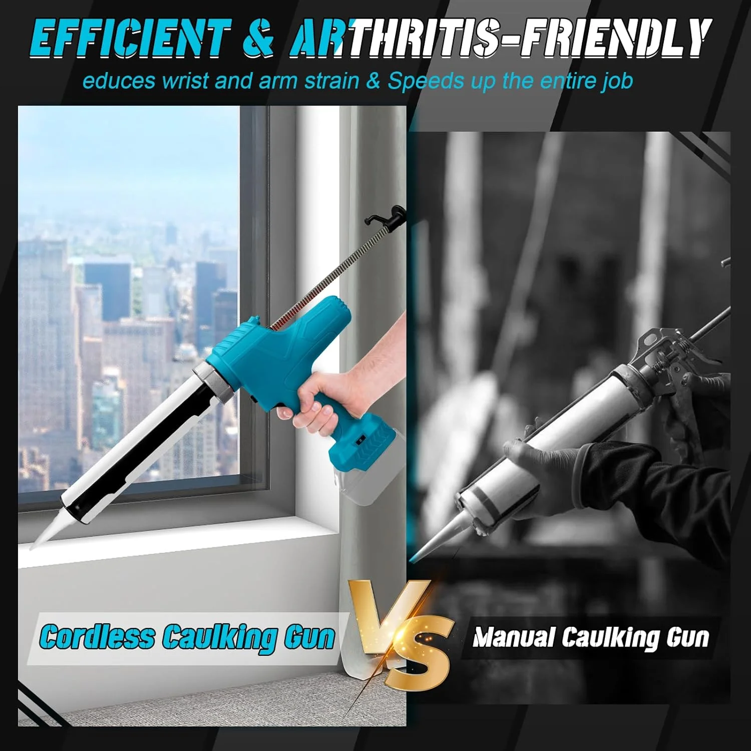 تفنگ درزگیر شارژی WingFly، تفنگ درزگیر برقی سازگار با باتری 18 ولت ماکیتا، 6 سرعت قابل تنظیم، تفنگ سیلانت برای کارتریج 310 میلی لیتری، برای پر کردن و آب بندی (فقط ابزار) (آبی)