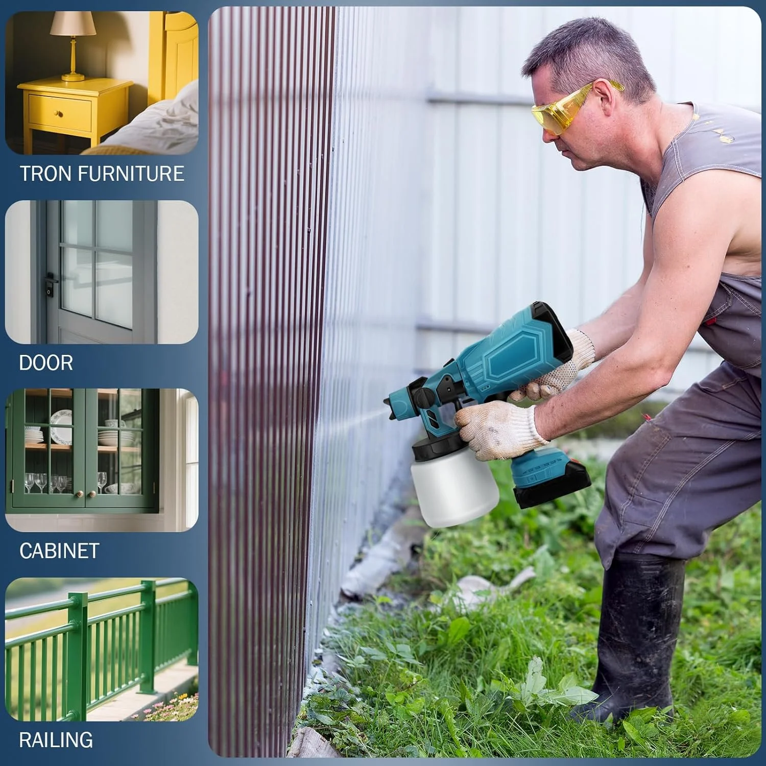 دستگاه رنگ پاش شارژی حصار سازگار با باتری 18 ولت/21 ولت ماکیتا، دارای 5 نازل، مخزن جداشدنی 800 میلی لیتری، رنگ پاش برای حصارها و سوله ها، کابینت ها، درها (باتری شامل نمی شود)