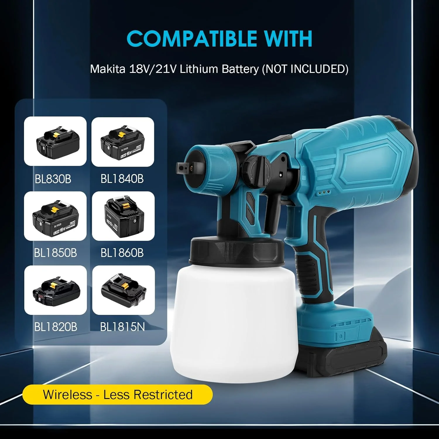 دستگاه رنگ پاش شارژی حصار سازگار با باتری 18 ولت/21 ولت ماکیتا، دارای 5 نازل، مخزن جداشدنی 800 میلی لیتری، رنگ پاش برای حصارها و سوله ها، کابینت ها، درها (باتری شامل نمی شود)