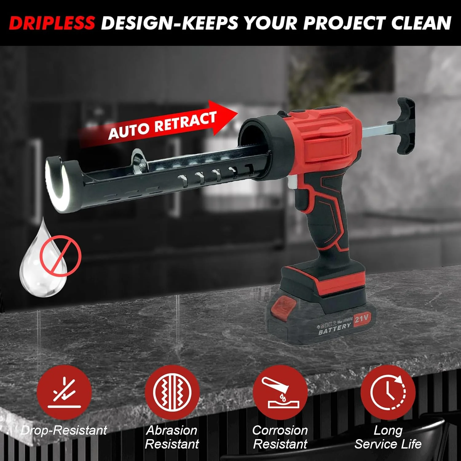 تفنگ کارتریجی شارژی LIROPAU سازگار با باتری 18 ولت ماکیتا، تفنگ درزگیری برقی با 4 سرعت قابل تنظیم، چراغ LED، تفنگ سیلیکونی بدون چکه برای پر کردن و آب بندی (بدون باتری)