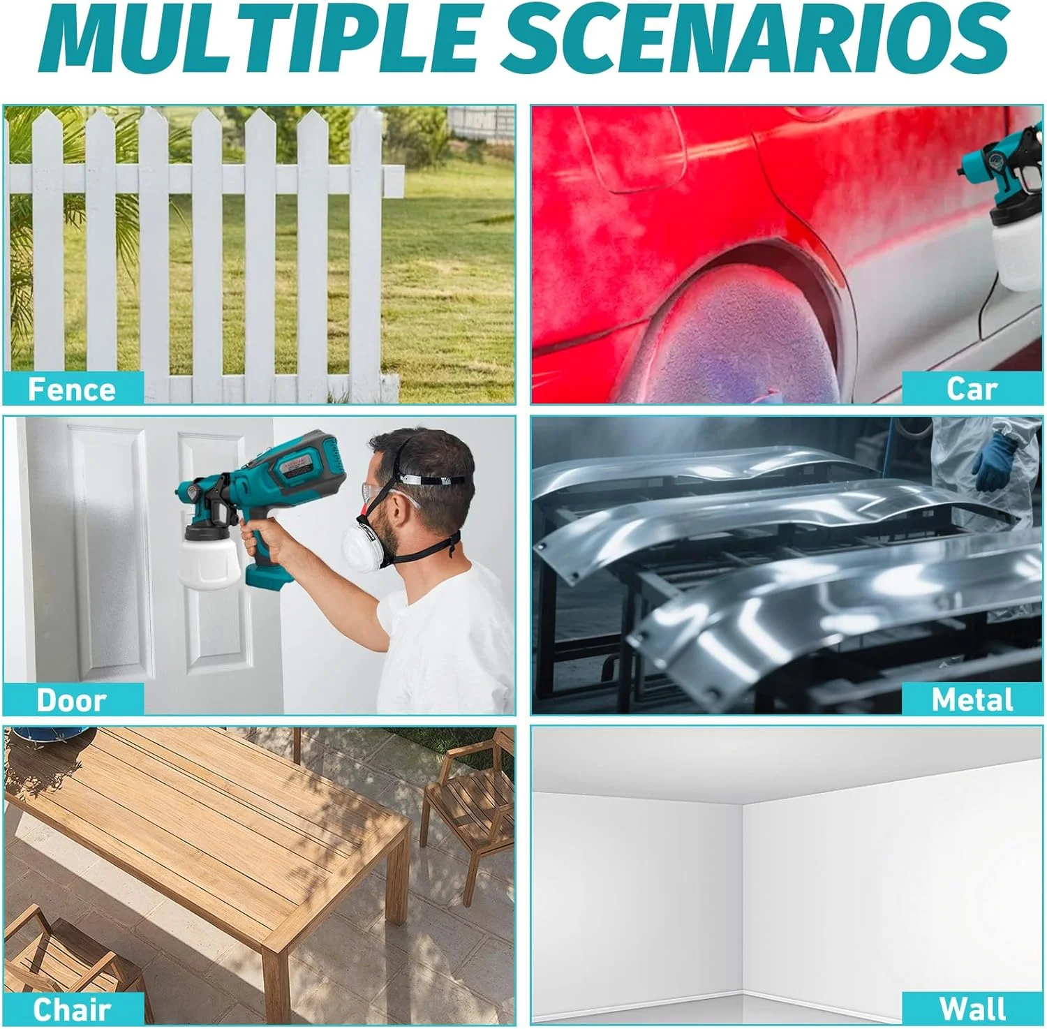 دستگاه رنگ پاش شارژی برای باتری ماکیتا، رنگ پاش حصار باغ با 3 حالت رنگ آمیزی، تفنگ اسپری دستی برای حصارها، سوله ها، عرشه یا مبلمان باغ، ظرفیت بطری اسپری 1000 میلی لیتری (بدون باتری)