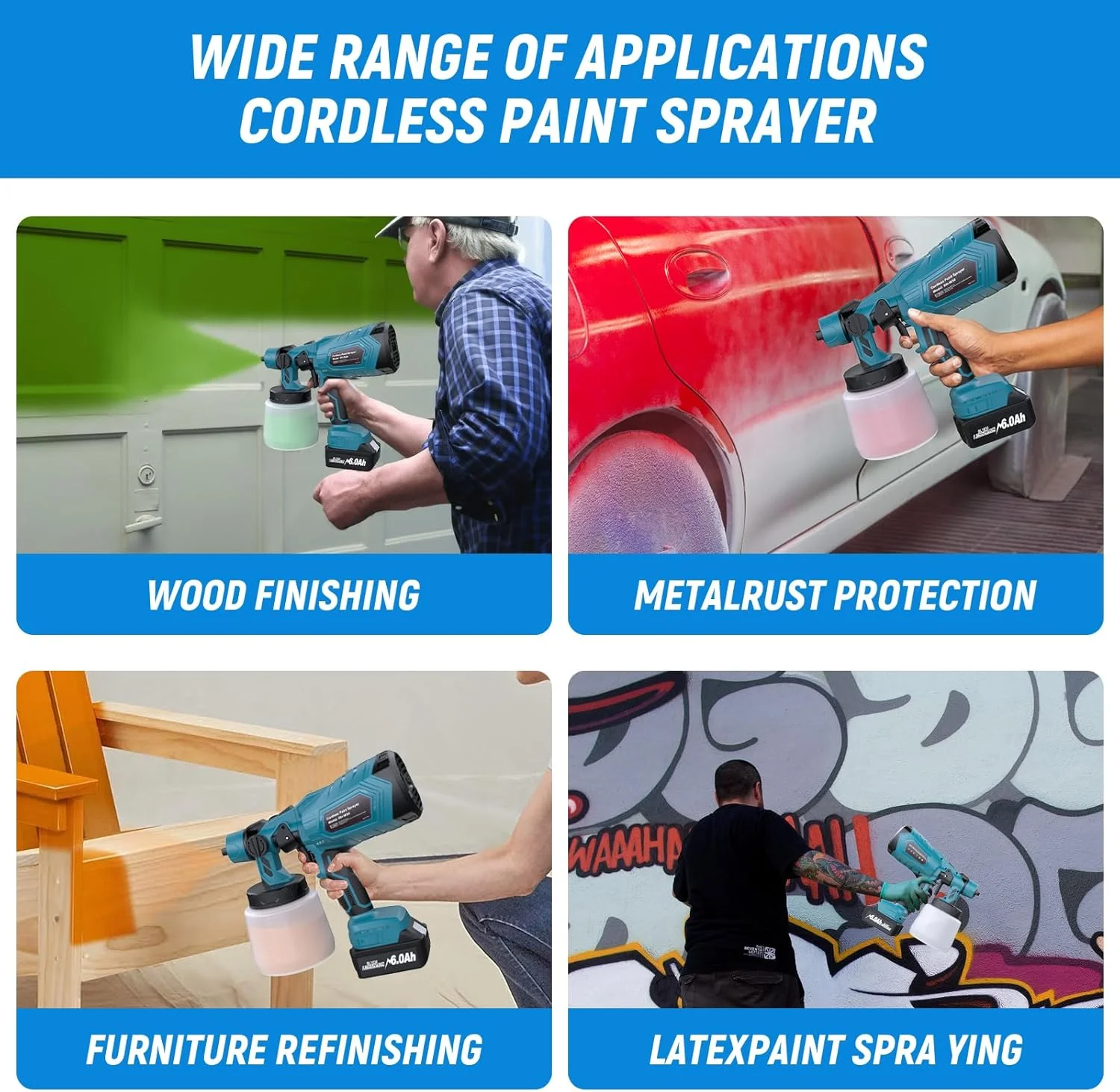 دستگاه رنگ پاش مناسب باتری 18 ولت ماکیتا، رنگ پاش بی سیم برای حصار و عرشه، تفنگ رنگ پاش دستی برای نقاشی DIY خانگی، 3 الگوی اسپری و مخزن 1000 میلی لیتری (بدون باتری)