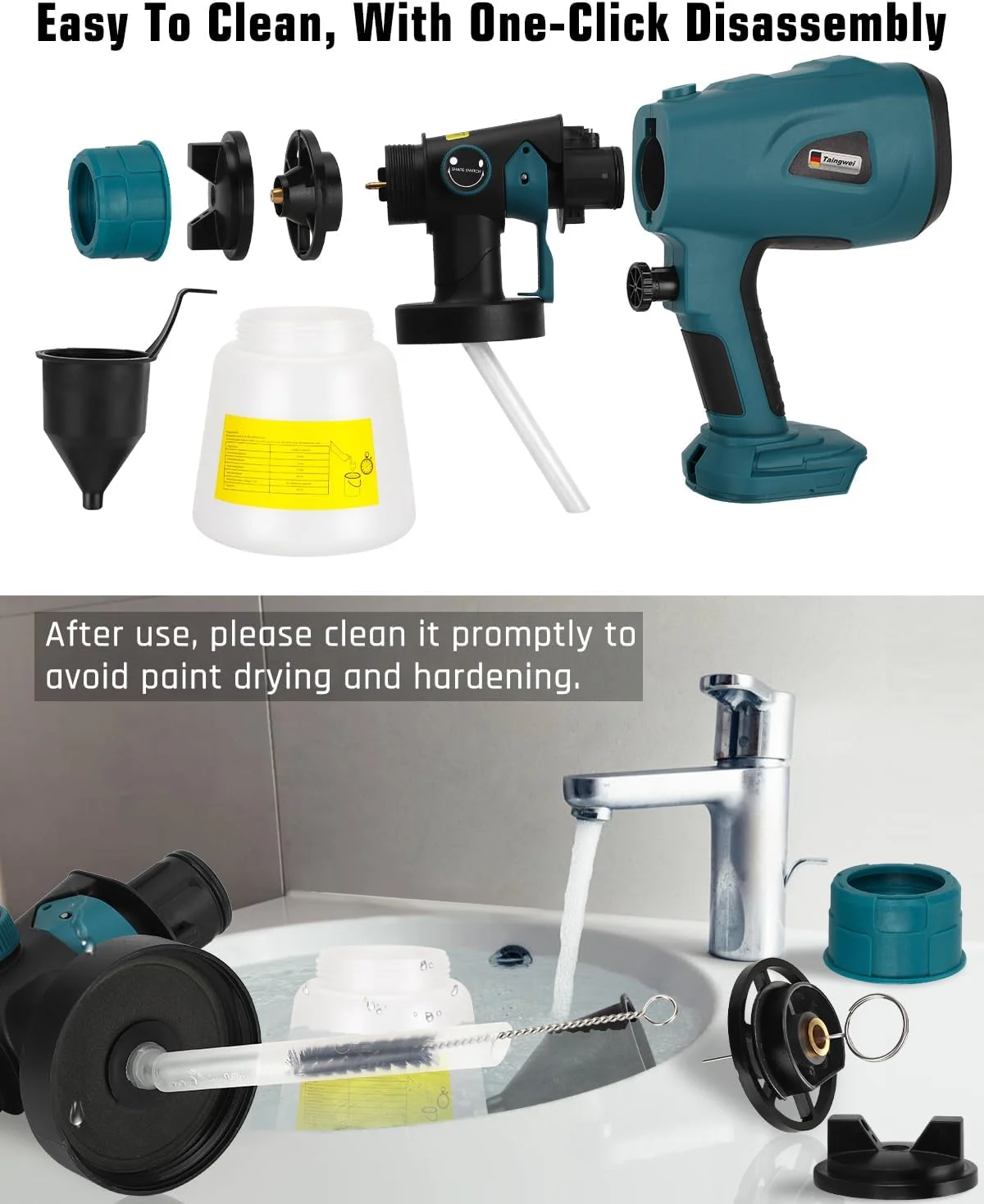 پیستوله رنگ پاش شارژی تاینگوی سازگار با باتری 18 ولت Makita LXT، پیستوله رنگ پاش HVLP برای کابینت، خودرو، دیوار، مبلمان، نقاشی خانه (فقط ابزار)