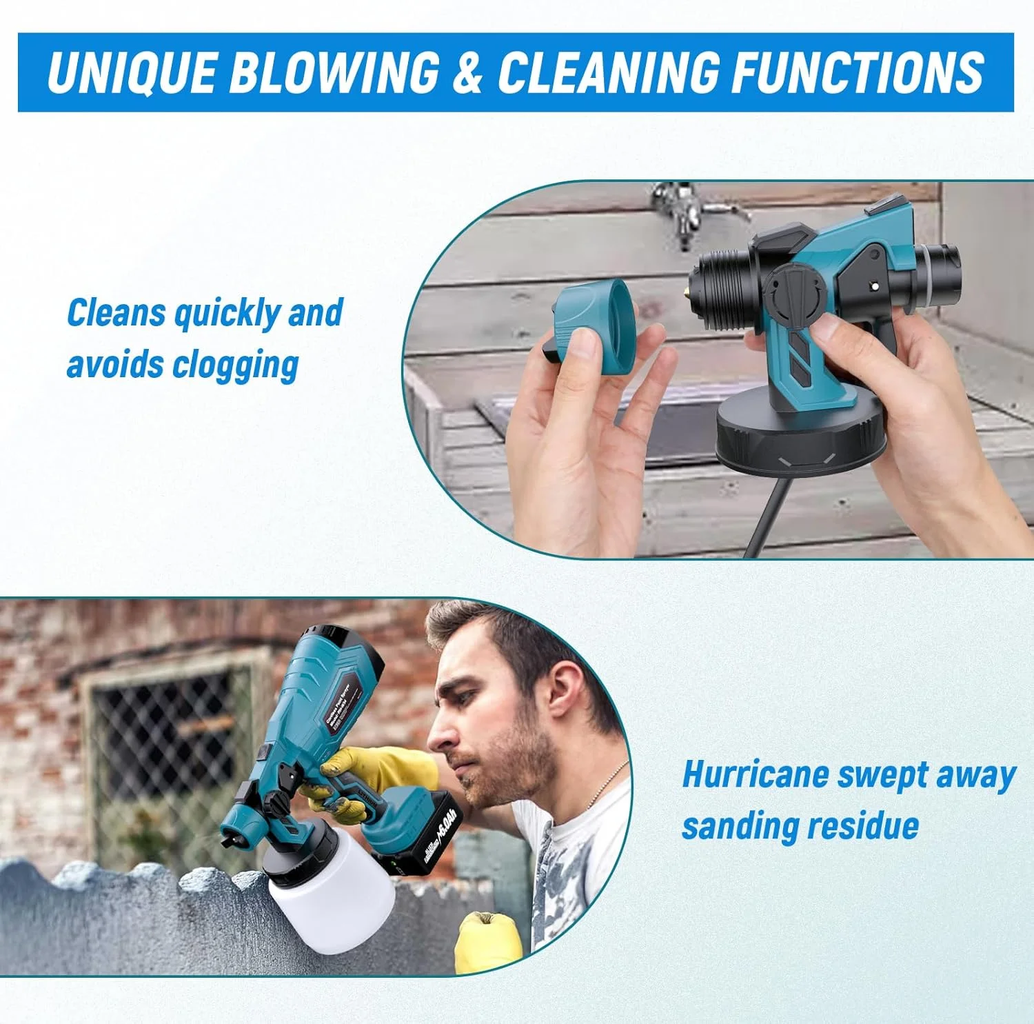 دستگاه رنگ پاش مناسب باتری 18 ولت ماکیتا، رنگ پاش بی سیم برای حصار و عرشه، تفنگ رنگ پاش دستی برای نقاشی DIY خانگی، 3 الگوی اسپری و مخزن 1000 میلی لیتری (بدون باتری)