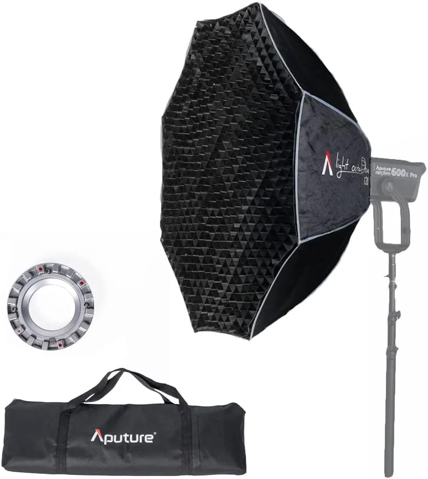 نرم باکس اکتاگونال Aputure Light OctaDome 120، سافت باکس چتری 120 سانتی متری با گرید لانه زنبوری برای فلاش اسپیدلایت با مانت بوئنز به همراه کیف حمل، مناسب برای عکاسی پرتره یا محصول