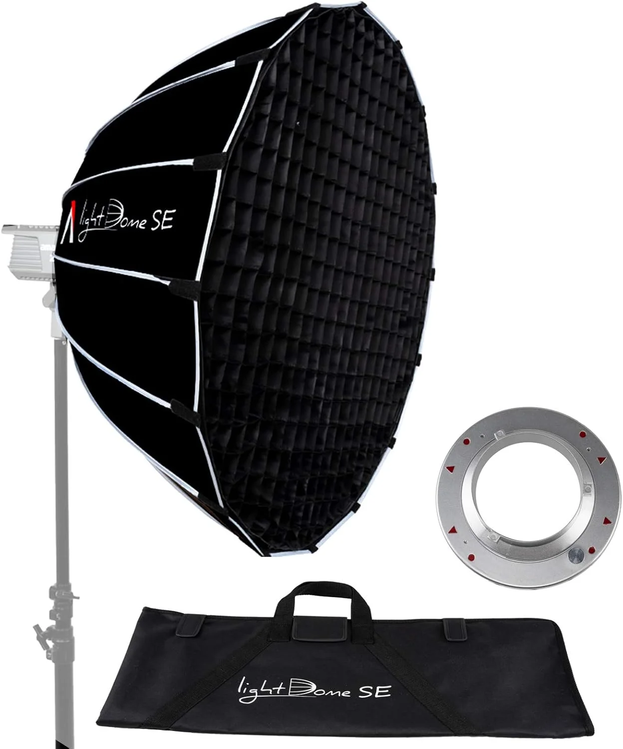 نرم باکس استودیویی Aputure Light Dome SE با قطر 35.5 اینچ، مانت بوئنز به همراه گرید و دیفیوزر فلاش، مناسب برای نورهای سری Light Storm LS 300X C120D II 300D II Amaran 100 و 200 COB