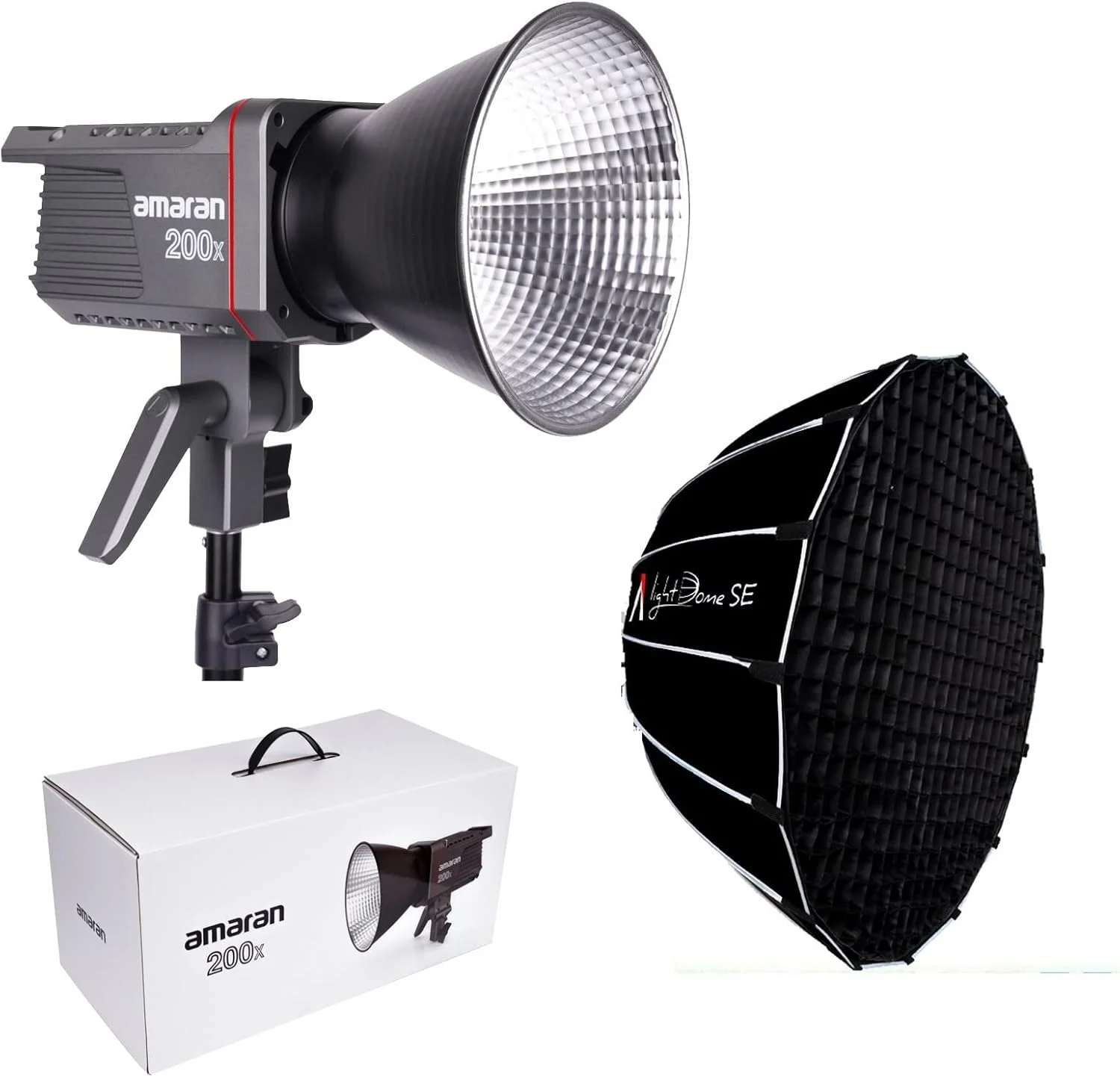 نور ویدئویی ال ای دی Aputure 600d Aputure Light Storm با پایه V، توان 600 وات، دمای رنگ 5600 کلوین (نور روز)، شدت روشنایی 98,500 لوکس در 1 متر با رفلکتور و 8 جلوه نوری داخلی
