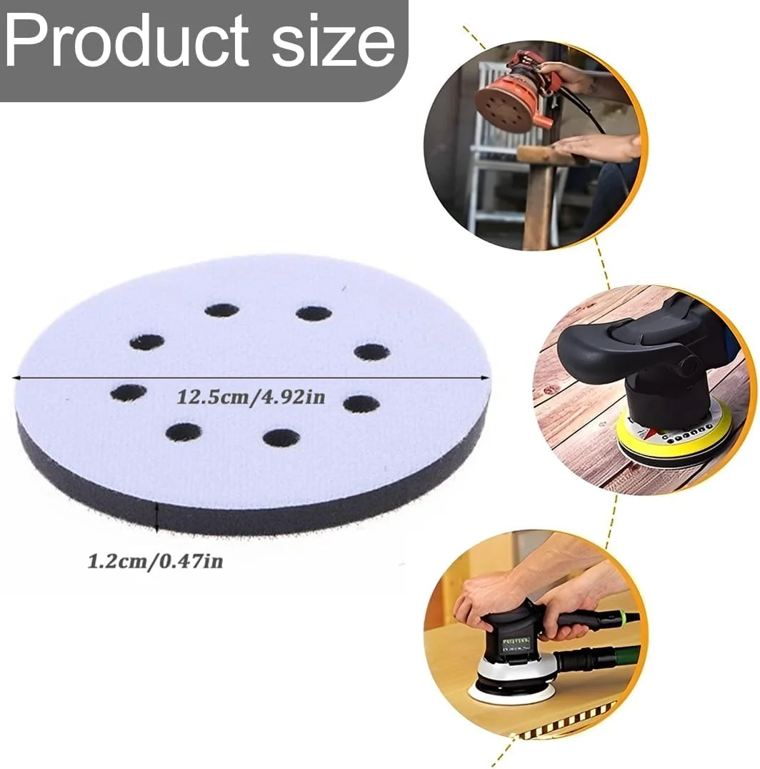 پد رابط اسفنجی UEAVOID، پد بالشتکی چسبی برای دیسک های سنباده 8 سوراخ (125 میلی متر)، بسته 2 عددی پد رابط اسفنجی UEAVOID، پد بالشتکی چسبی برای دیسک های سنباده 8 سوراخ (125 میلی متر)، بسته 2 عددی