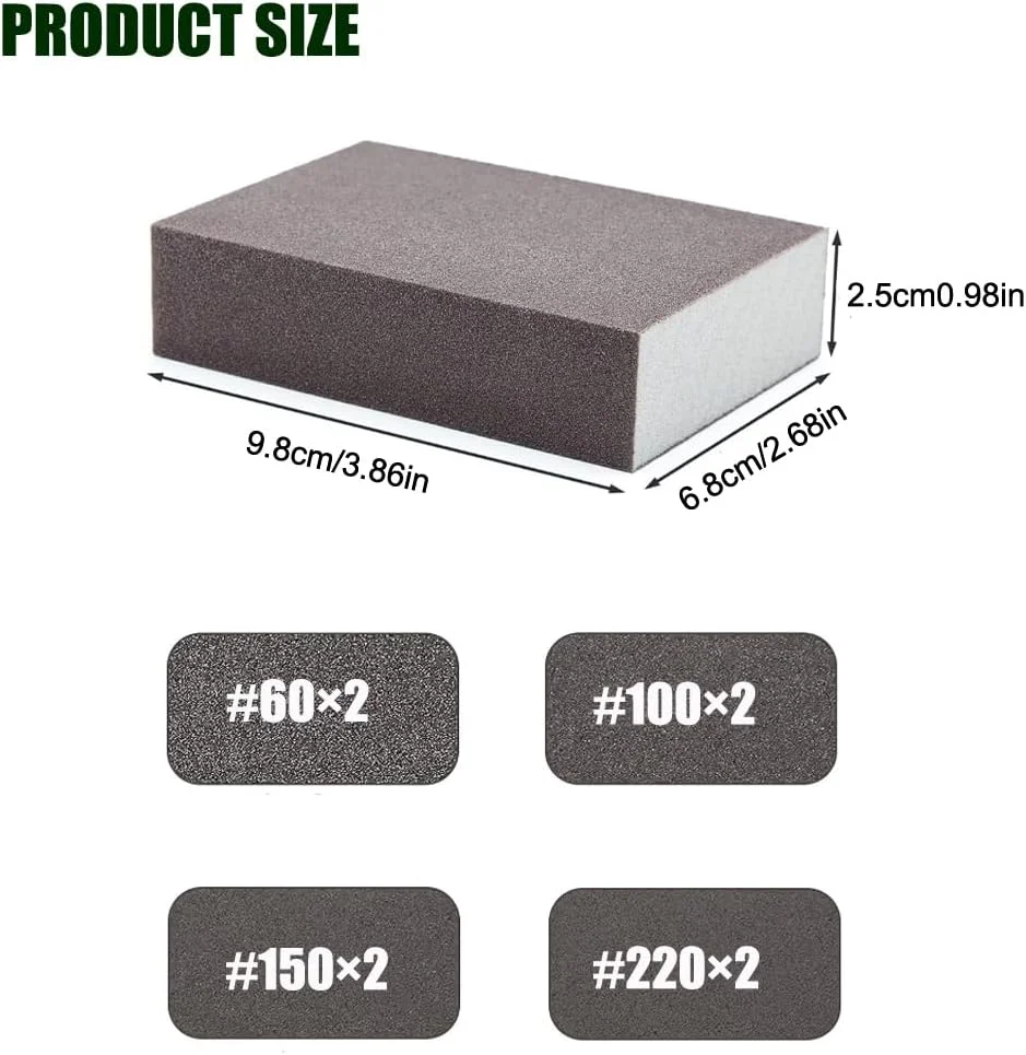 بلوک های سنباده LICQIC، اسفنج های سنباده با 4 درجه زبری-60/100/150/220، پدهای سنباده دو منظوره مرطوب و خشک قابل شستشو و استفاده مجدد، برای فلز، چوب و دیوار (8 عدد) بلوک های سنباده LICQIC، اسفنج های سنباده با 4 درجه زبری-60/100/150/220، پدهای سنباده دو منظوره مرطوب و خشک قابل شستشو و استفاده مجدد، برای فلز، چوب و دیوار (8 عدد)