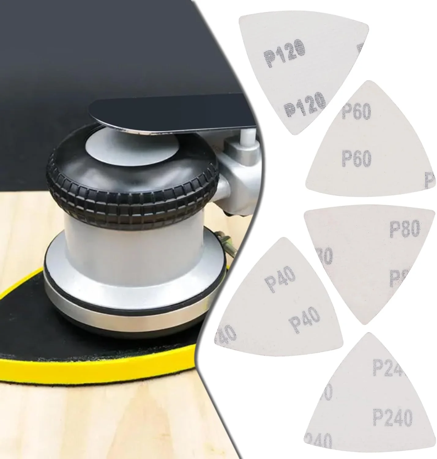 SING F LTD بسته 50 عددی لوازم جانبی ابزار چند منظوره، کاغذ سنباده مثلثی 80~80 میلی متر، زبری 40/60/80/120/240، کاغذ سنباده تعویض سریع سازگار با Dewalt سازگار با Bosch