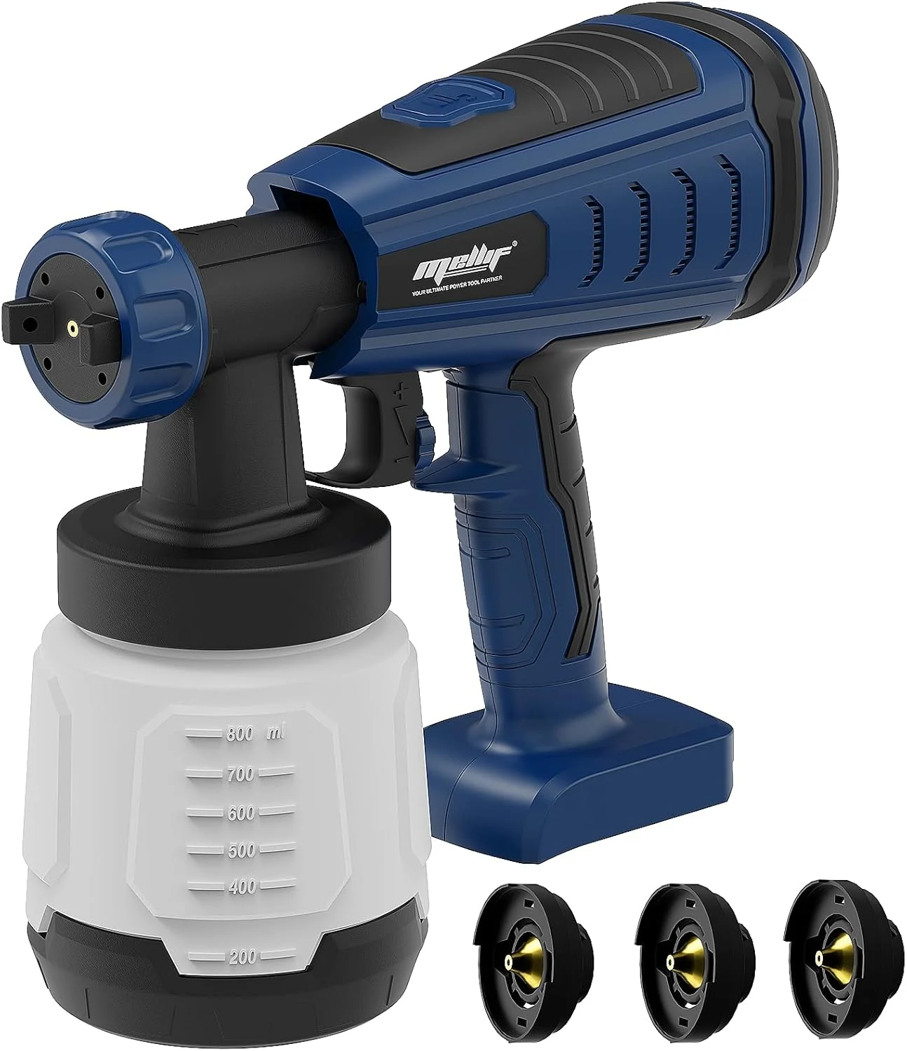 سیستم رنگ پاش باتری خور ملیف برای باتری 18 ولت بوش پروفشنال، رنگ پاش باتری خور با مخزن 800 میلی لیتری، موتور براشلس، 3 نازل (1/1.5/2.5 میلی متر) نرخ جریان 1000 میلی لیتر در دقیقه برای دیوارها، مبلمان