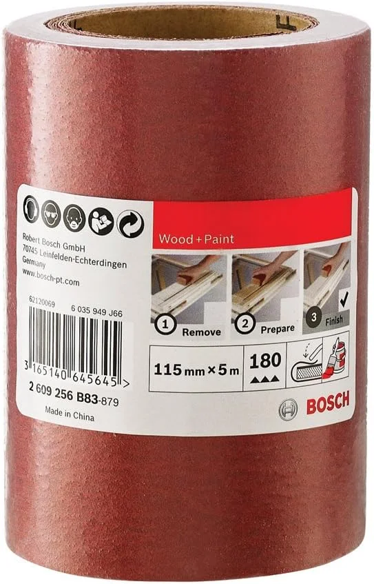 رول سنباده بوش مناسب چوب و رنگ، 115 میلی متر، 5 متر، دانه بندی 180