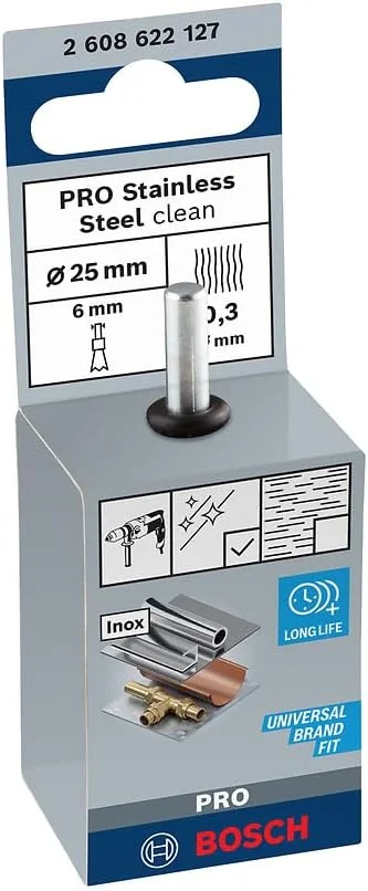 برس مدادی ساقه دار بوش 2608622127، سیم موج دار، استیل ضد زنگ 0.3 میلی متر، 25 میلی متر × 6 میلی متر، نقره ای