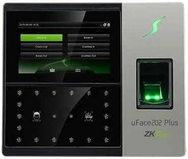 ترمینال کنترل دسترسی و حضور و غیاب چند بیومتریک Fipka ZKTeco UFace202 Plus با تشخیص چهره، کف دست، اثر انگشت، کارت و رمز عبور - صفحه لمسی 4.3 اینچی
