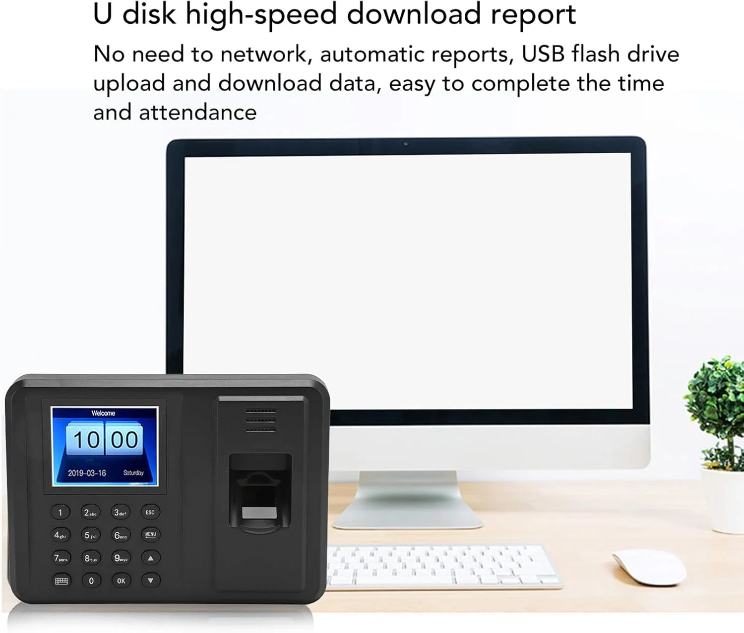 دستگاه حضور و غیاب اثر انگشتی با صفحه نمایش رنگی 2.8 اینچی، دستگاه ثبت ورود و خروج کارمندان، ساعت اثر انگشتی برای دفاتر (دوشاخه EU)