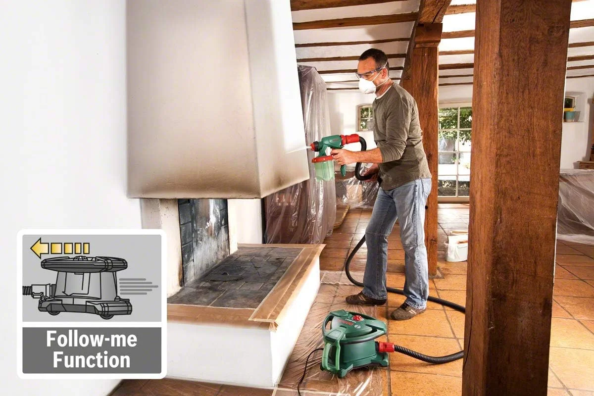 سیستم رنگ پاش بوش PFS 5000 E (2 عدد مخزن 1000 میلی لیتری، نازل رنگ دیوار، فیلتر رنگ، برس تمیز کننده، جعبه، 1200 وات)