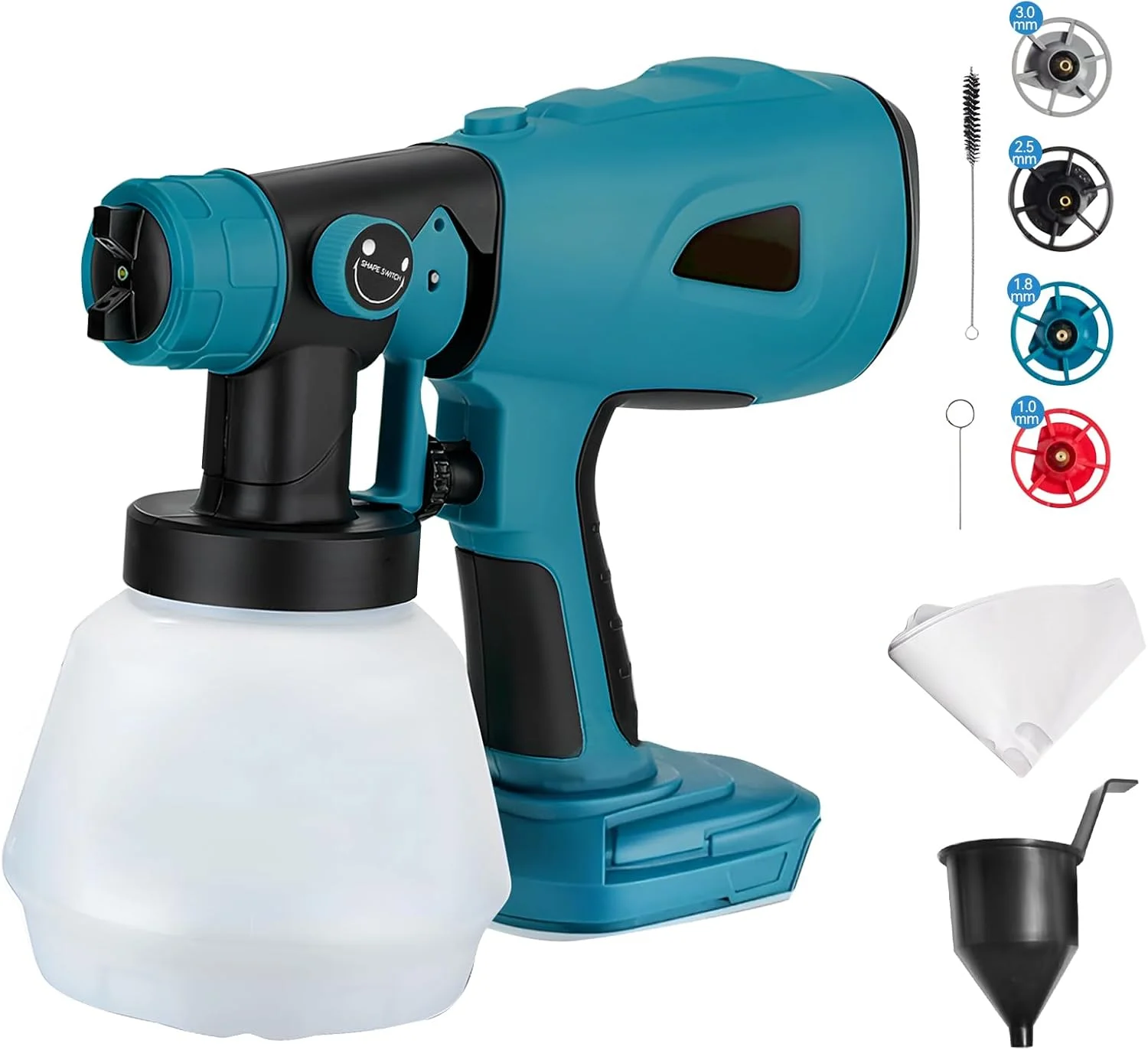 دستگاه رنگ پاش شارژی سازگار با باتری 18 ولت بوش، تفنگ رنگ پاش برقی دستی بدون برس HVLP با 4 نازل، 3 الگو و مخزن 1000 میلی لیتری مناسب برای نرده کشی، عرشه، دیوار و مبلمان