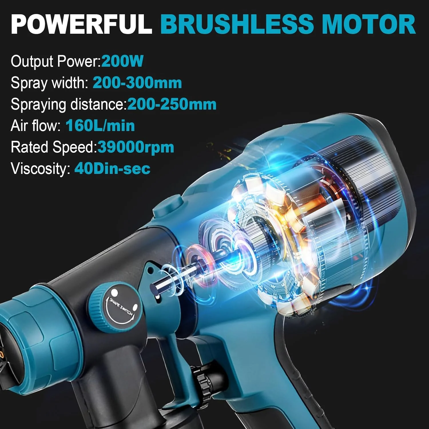 دستگاه رنگ پاش شارژی سازگار با باتری 18 ولت بوش، تفنگ رنگ پاش برقی دستی بدون برس HVLP با 4 نازل، 3 الگو و مخزن 1000 میلی لیتری مناسب برای نرده کشی، عرشه، دیوار و مبلمان