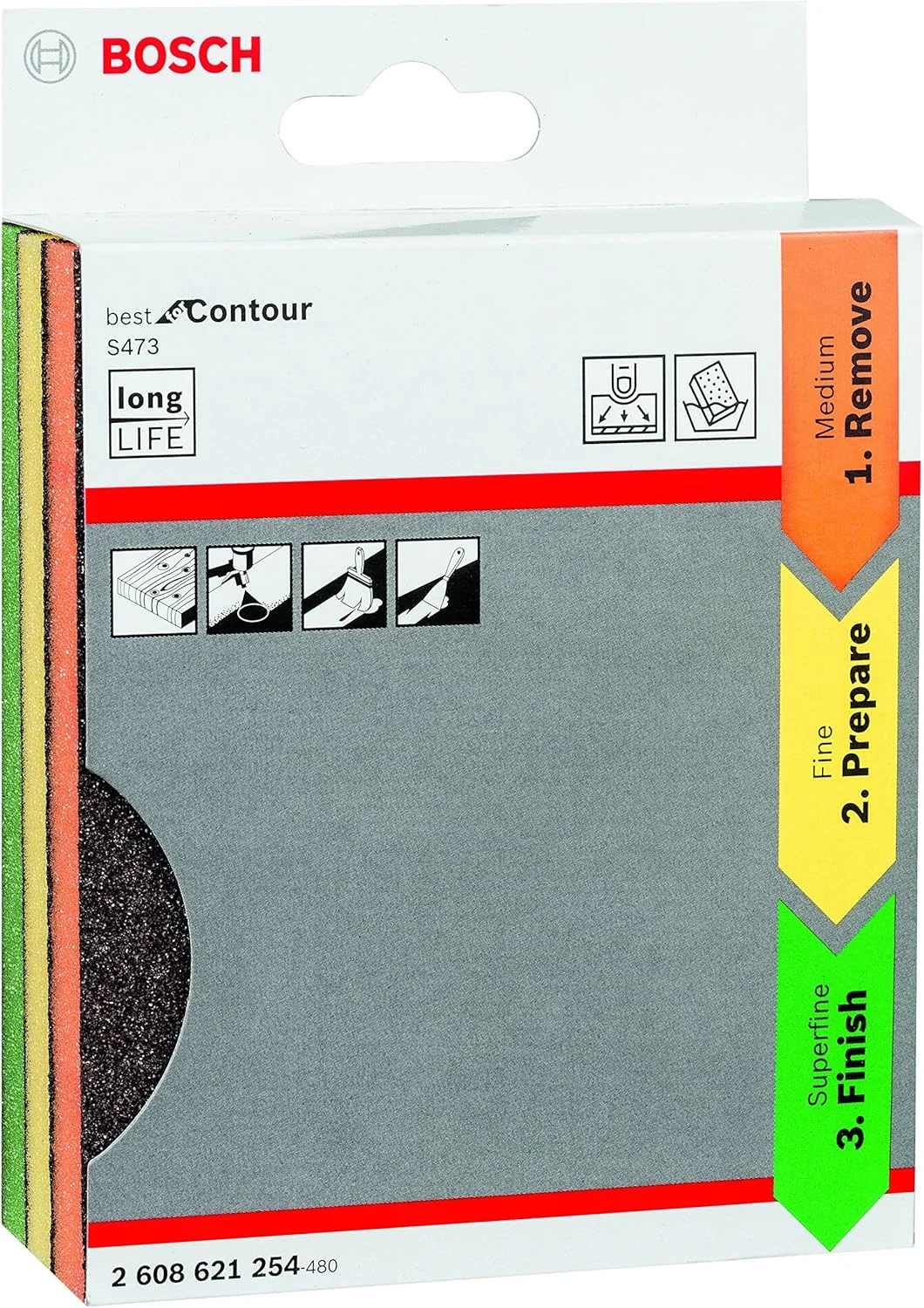 اسفنج سنباده 3 تکه بوش پروفشنال S473 Best for Contour (چوب، پلاستیک و فلز، 98 x 120 x 13 میلی متر، لوازم جانبی برای سنباده زدن دستی)
