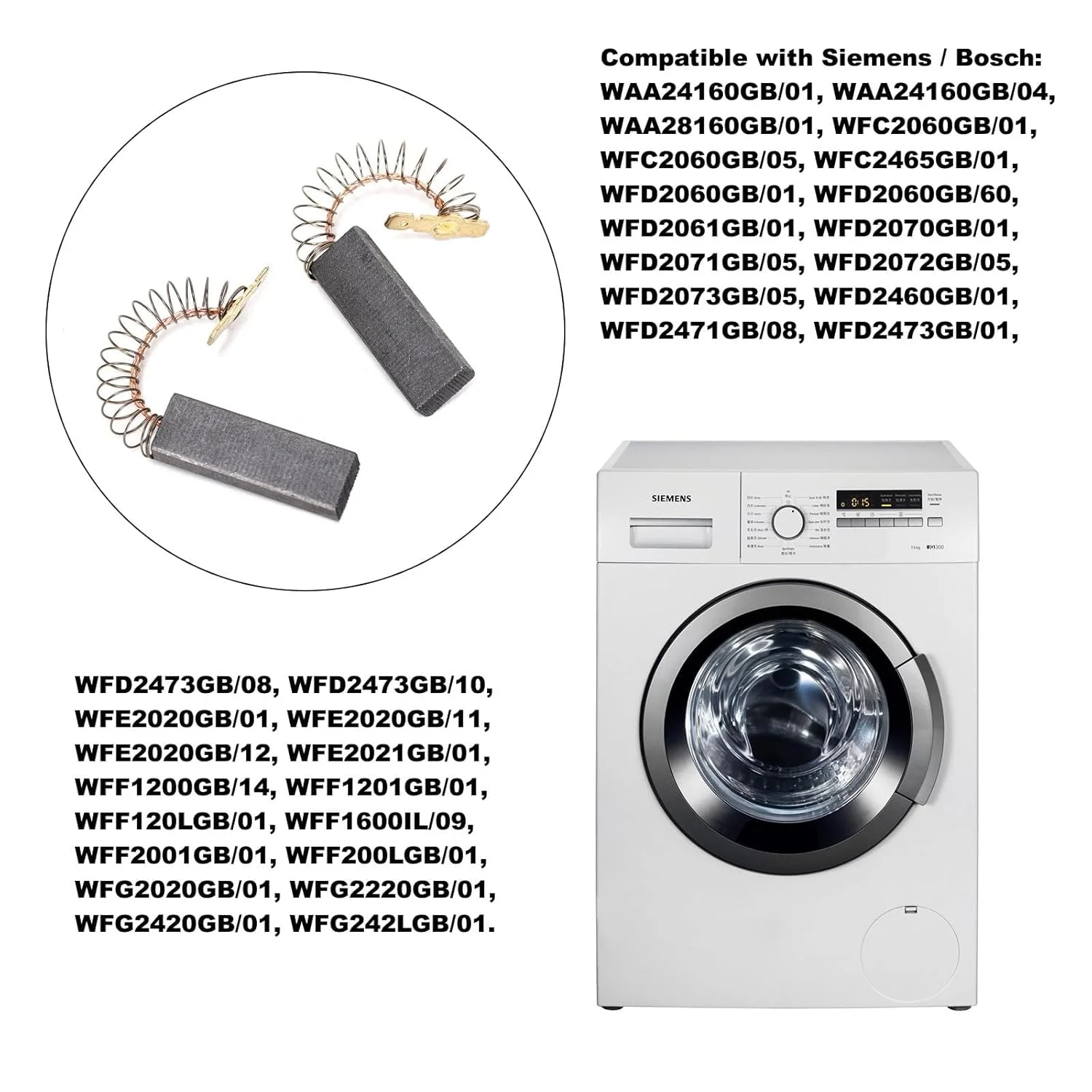 دو عدد برس کربنی برای ماشین لباسشویی 154740 00154740 (12.5x5x36mm)، سازگار با بوش زیمنس.