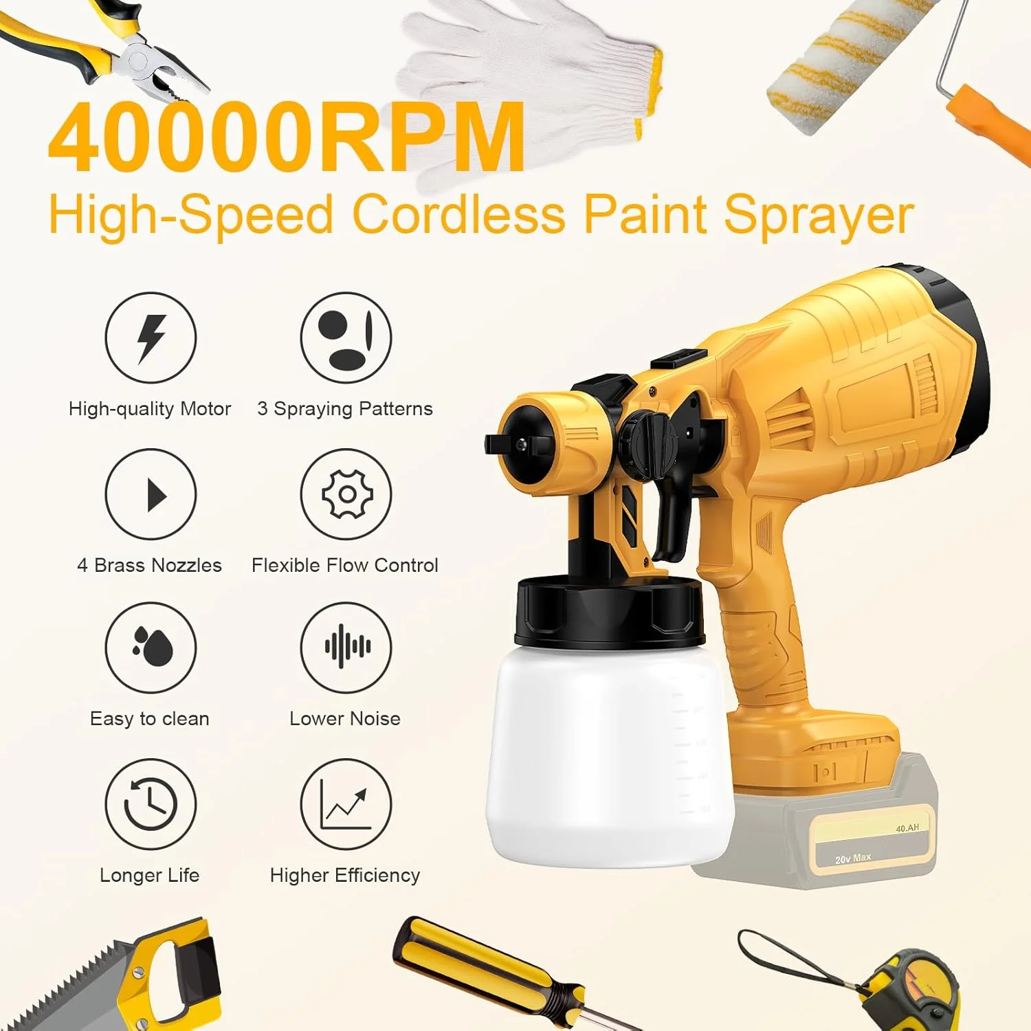 دستگاه رنگ پاش شارژی Monggoli برای Dewalt، حداکثر باتری 20 ولت، تفنگ رنگ پاشی 40000 دور در دقیقه با 4 نازل مسی، تفنگ رنگ پاشی برای رنگ آمیزی خانه، دستگاه رنگ پاشی تینر دستگاه رنگ پاش شارژی Monggoli برای Dewalt، حداکثر باتری 20 ولت، تفنگ رنگ پاشی 40000 دور در دقیقه با 4 نازل مسی، تفنگ رنگ پاشی برای رنگ آمیزی خانه، دستگاه رنگ پاشی تینر