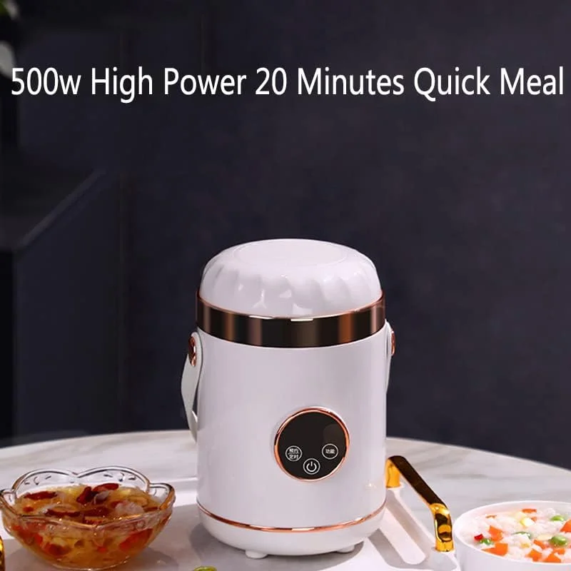 اجاق برقی قابل حمل AJWYSOI، قابلمه برقی کوچک قابل حمل 0.6 لیتری نچسب، آرام پز، پلوپز، تنظیم 12 ساعته، چند منظوره با درب برای مسافرت/خوابگاه