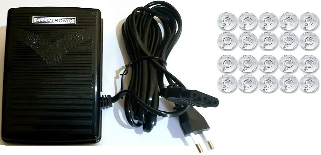 پدال کنترل پای مناسب برای چرخ خیاطی های اوشا ژانومه به همراه 20 عدد ماسوره پلاستیکی